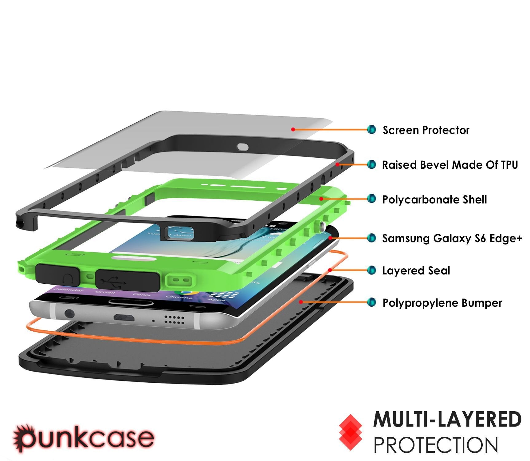 Galaxy s6 EDGE Plus Waterproof Case, Punkcase StudStar Light Green Series | Lifetime Warranty (Color in image: black)