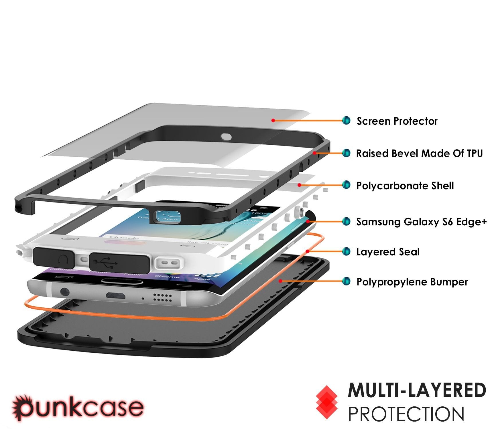 Galaxy S6 EDGE Plus Waterproof Case, Punkcase StudStar White Shock/Dirt Proof | Lifetime Warranty (Color in image: black)