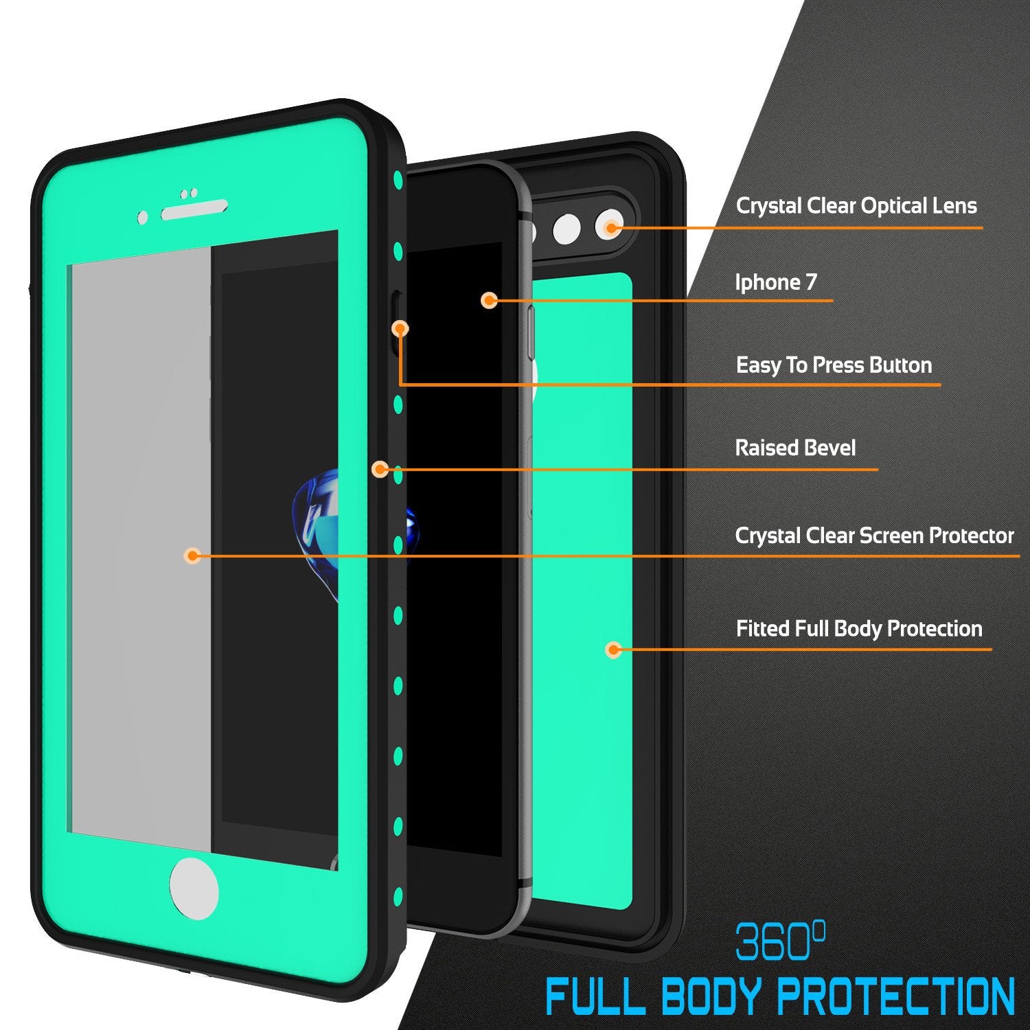 iPhone 7+ Plus Waterproof IP68 Case, Punkcase [Teal] [StudStar Series] [Slim Fit] [Dirtproof] (Color in image: pink)