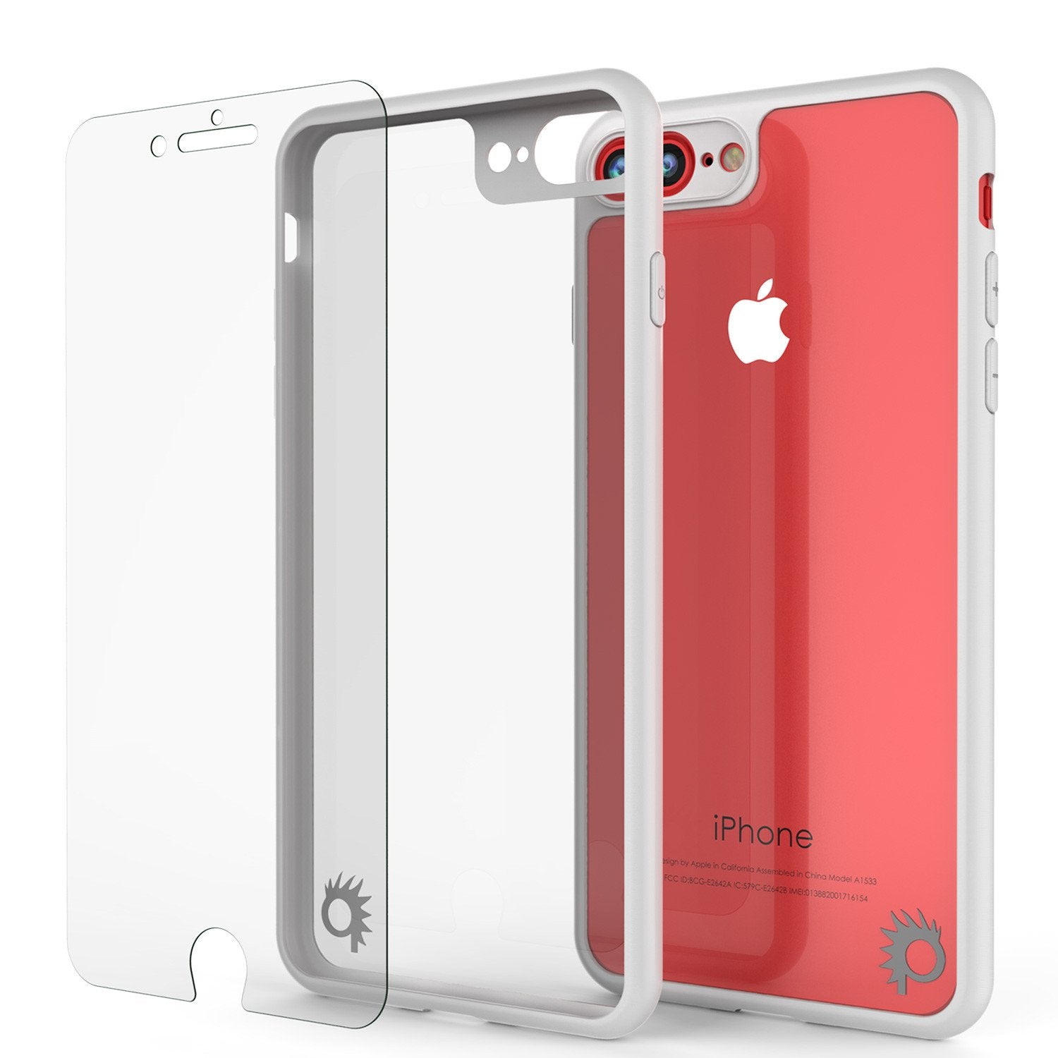 iPhone 8+ Plus Case, Punkcase [MASK Series] [WHITE] Full Body Hybrid Dual Layer TPU Cover W/ protective Tempered Glass Screen Protector (Color in image: pink)