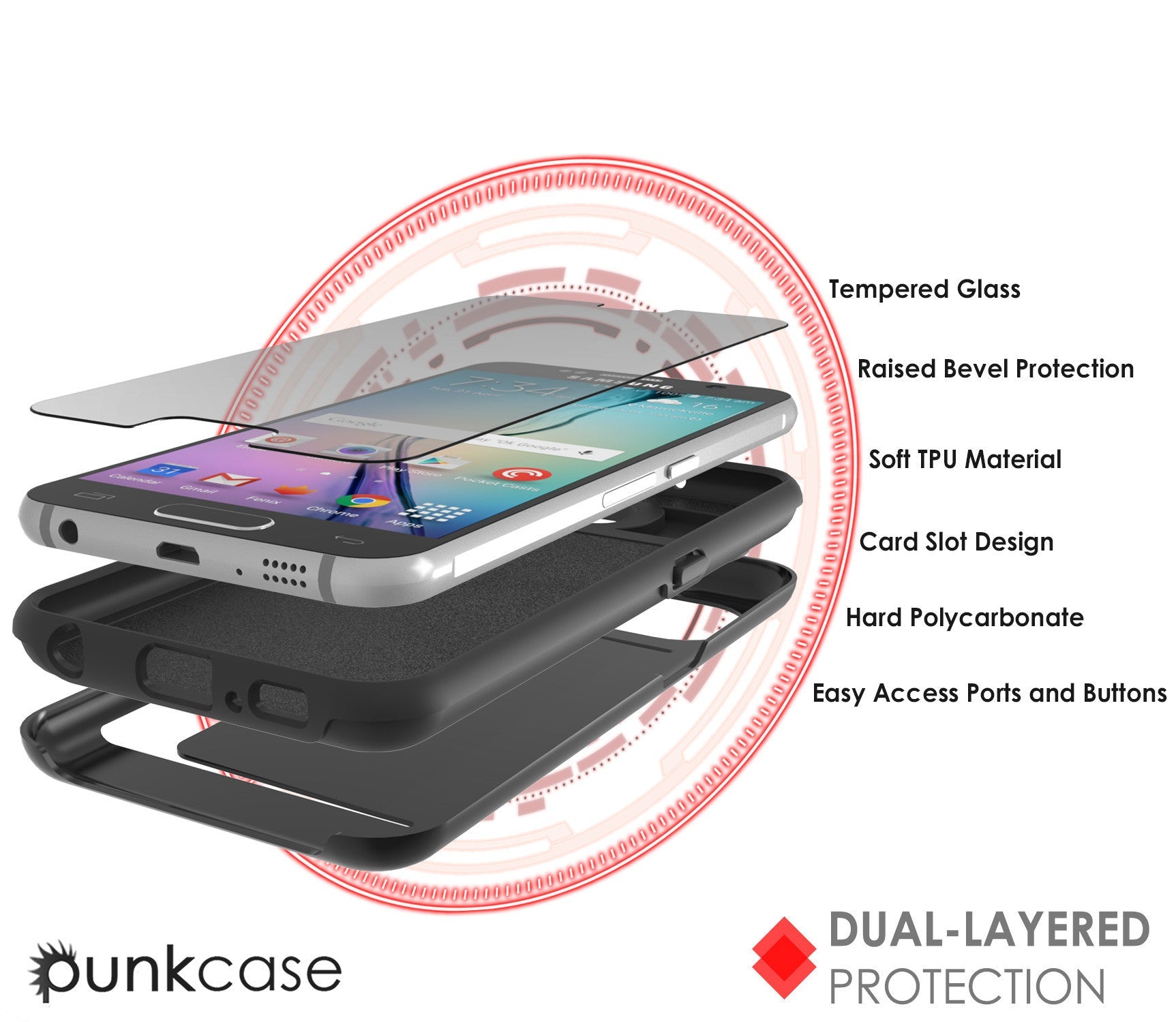 Galaxy S6 EDGE Case PunkCase CLUTCH Black Series Slim Armor Soft Cover Case w/ Screen Protector (Color in image: Gold)