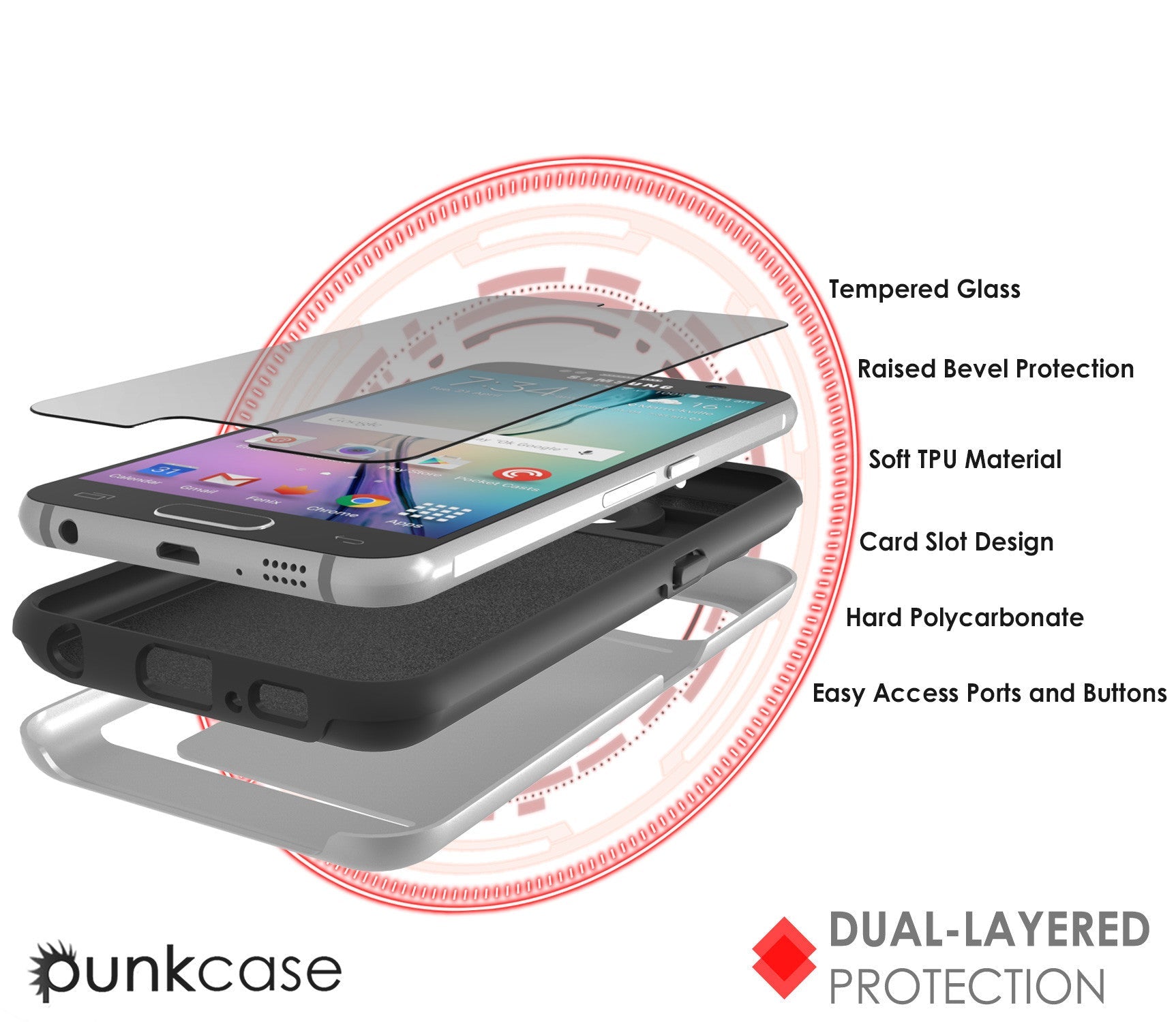 Galaxy S6 EDGE Case PunkCase CLUTCH Silver Series Slim Armor Soft Cover Case w/ Screen Protector (Color in image: Gold)