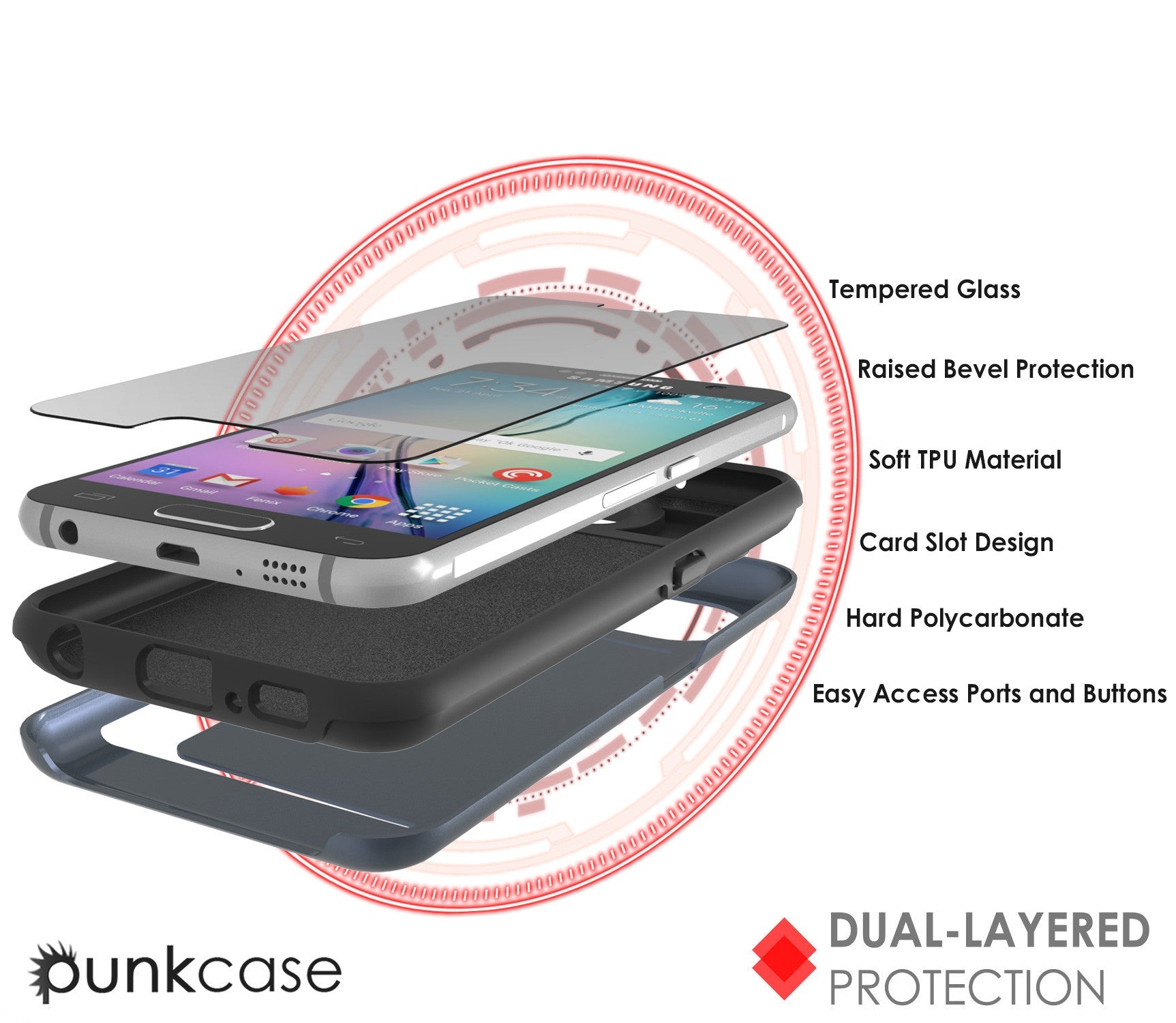 Galaxy S6 EDGE Case PunkCase CLUTCH Navy Series Slim Armor Soft Cover Case w/ Screen Protector (Color in image: Gold)