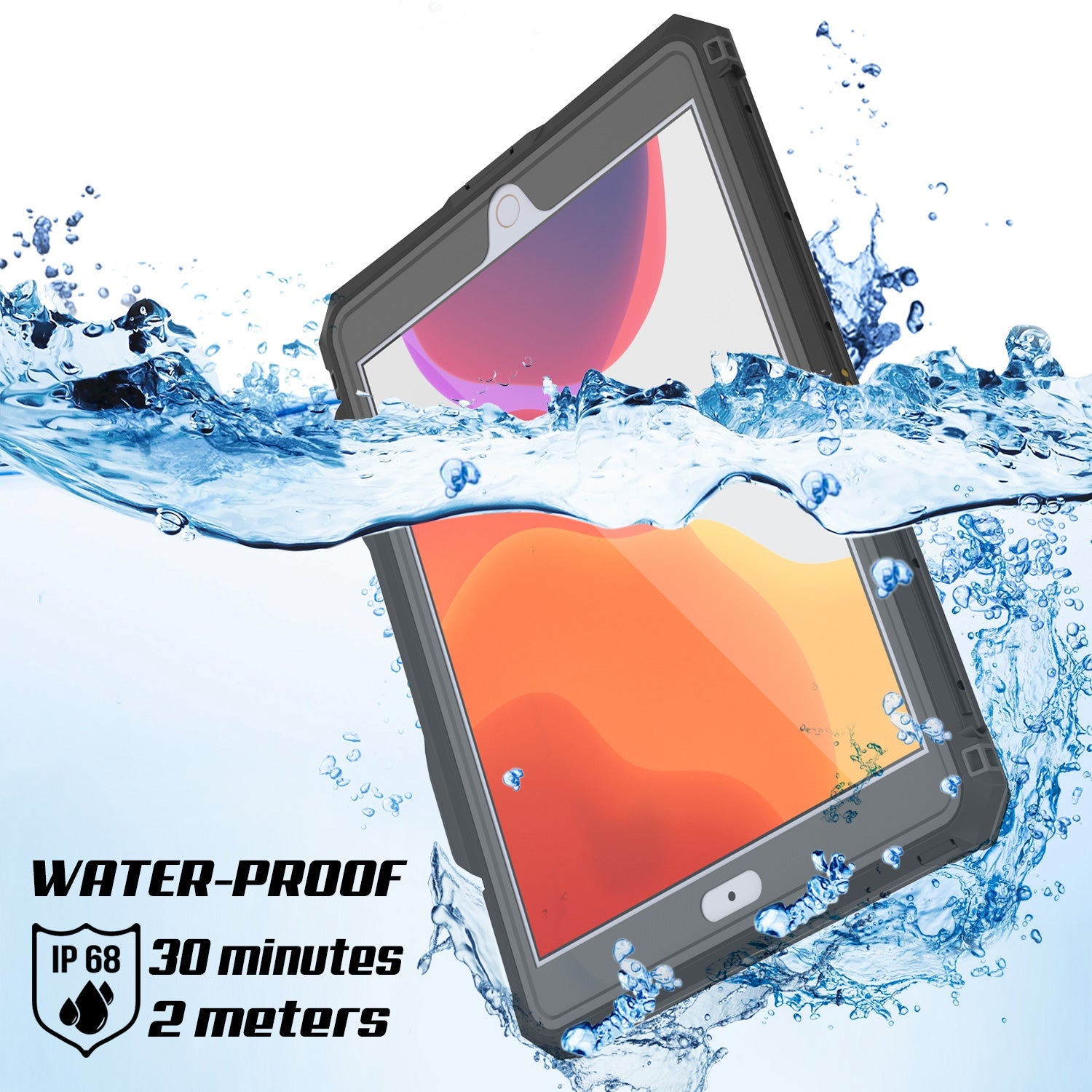 iPad 10.2 Waterproof IP68 Case, Punkcase [Black] [StudStar Series] [Slim Fit]