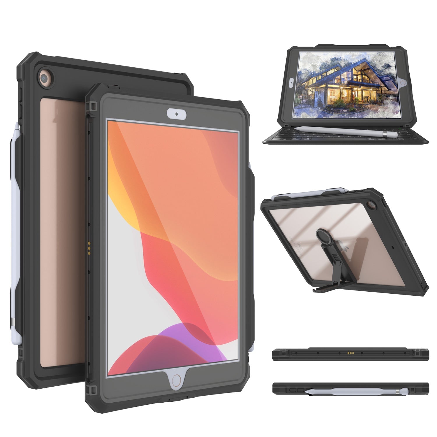 iPad 10.2 Waterproof IP68 Case, Punkcase [Black] [StudStar Series] [Slim Fit]