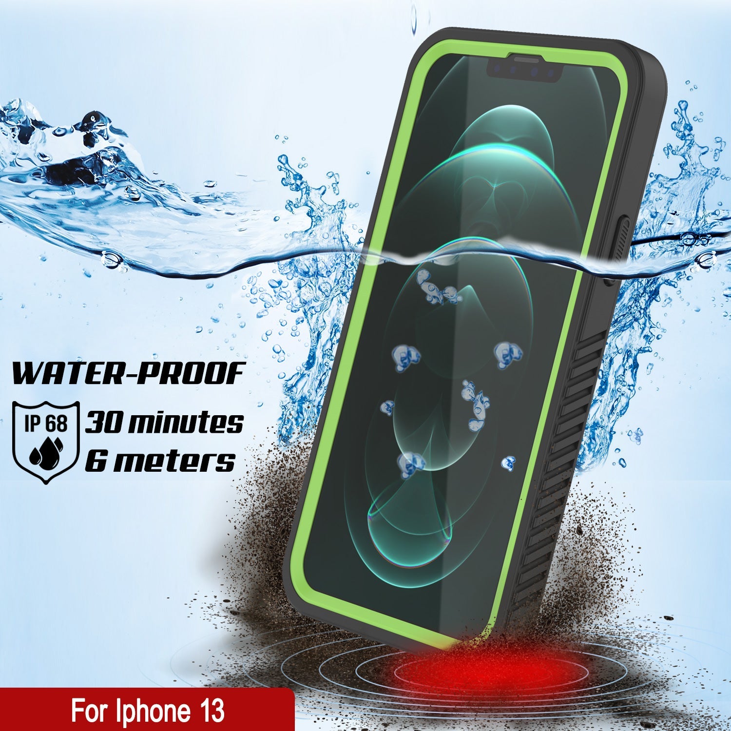 Capa à prova d'água para iPhone 13, Punkcase [Série Extrema] Capa de Armadura com Protetor de Tela Incorporado [Verde Claro]