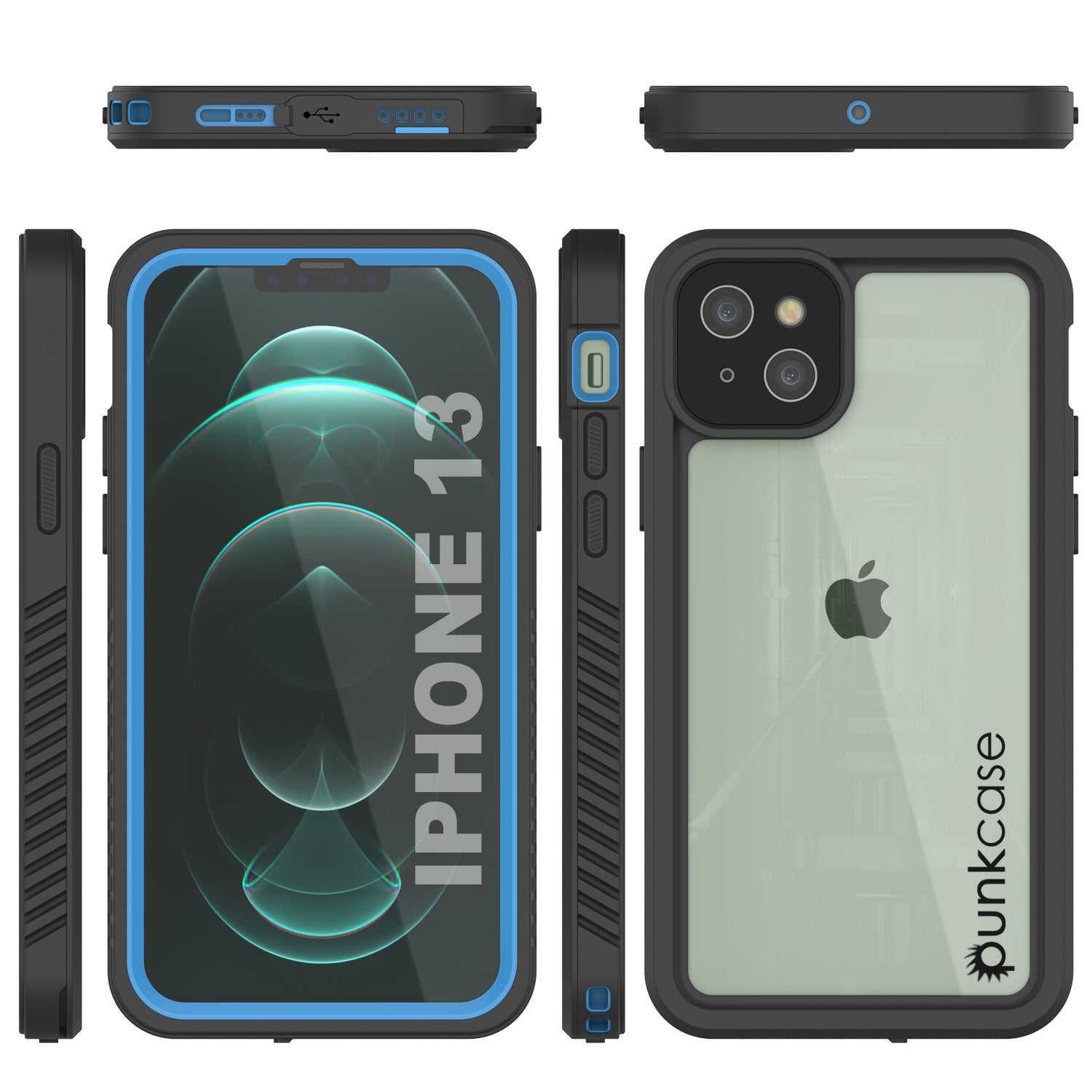 Capa à prova d'água para iPhone 13, Punkcase [Série Extrema] Capa de Armadura com Protetor de Tela Integrado [Azul Claro]