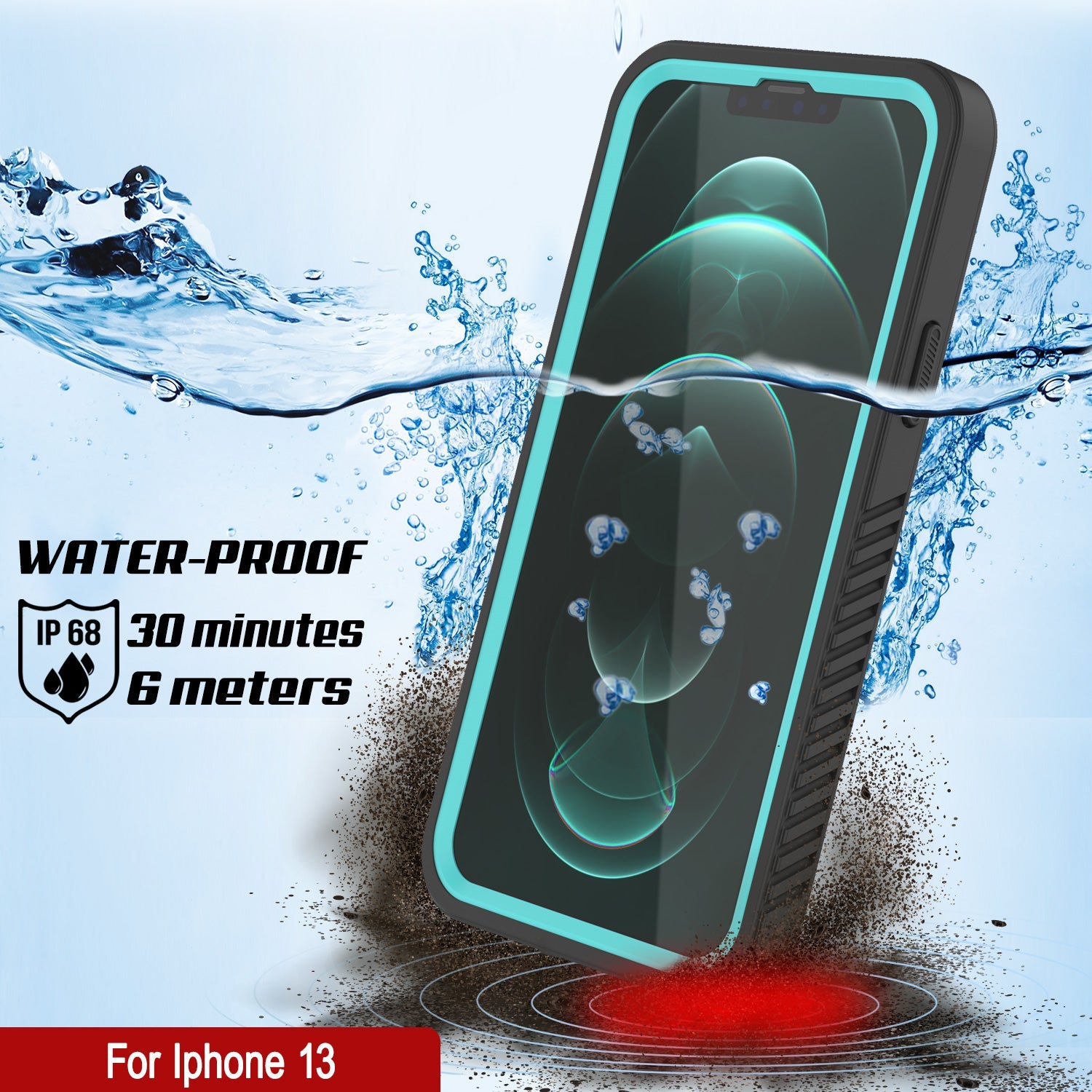 Capa à prova d'água para iPhone 13, Punkcase [Série Extreme] Capa de Armadura com Protetor de Tela Integrado [Azul-petróleo]
