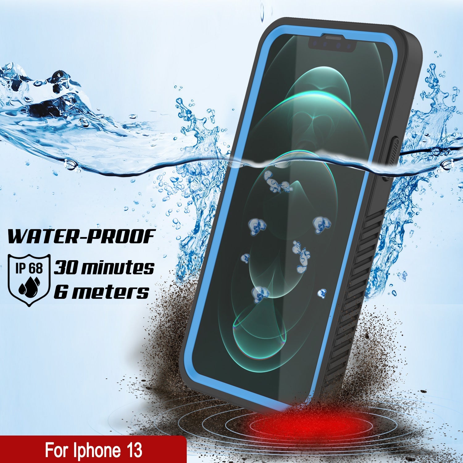Capa à prova d'água para iPhone 13, Punkcase [Série Extrema] Capa de Armadura com Protetor de Tela Integrado [Azul Claro]