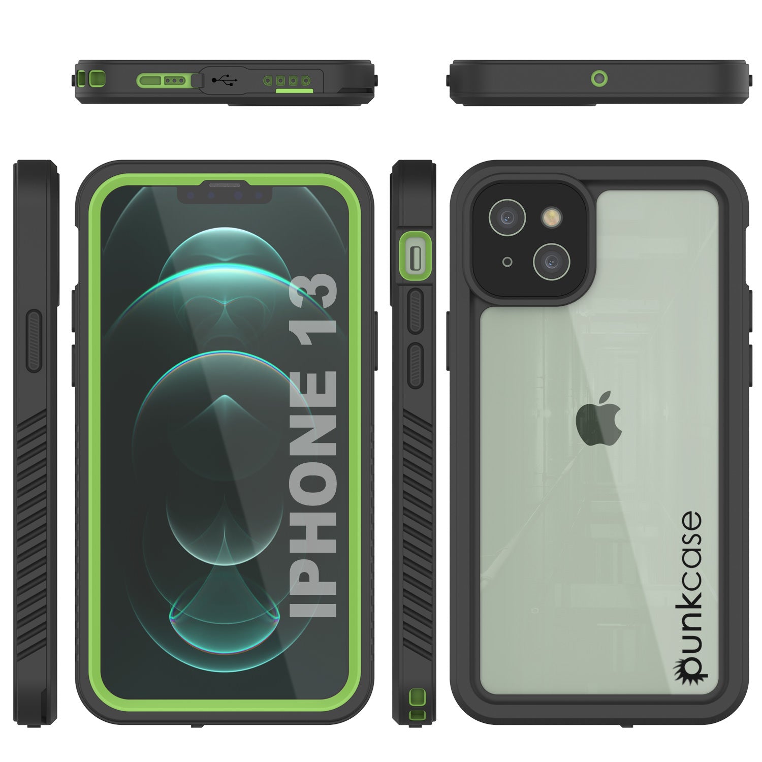 Capa à prova d'água para iPhone 13, Punkcase [Série Extrema] Capa de Armadura com Protetor de Tela Incorporado [Verde Claro]