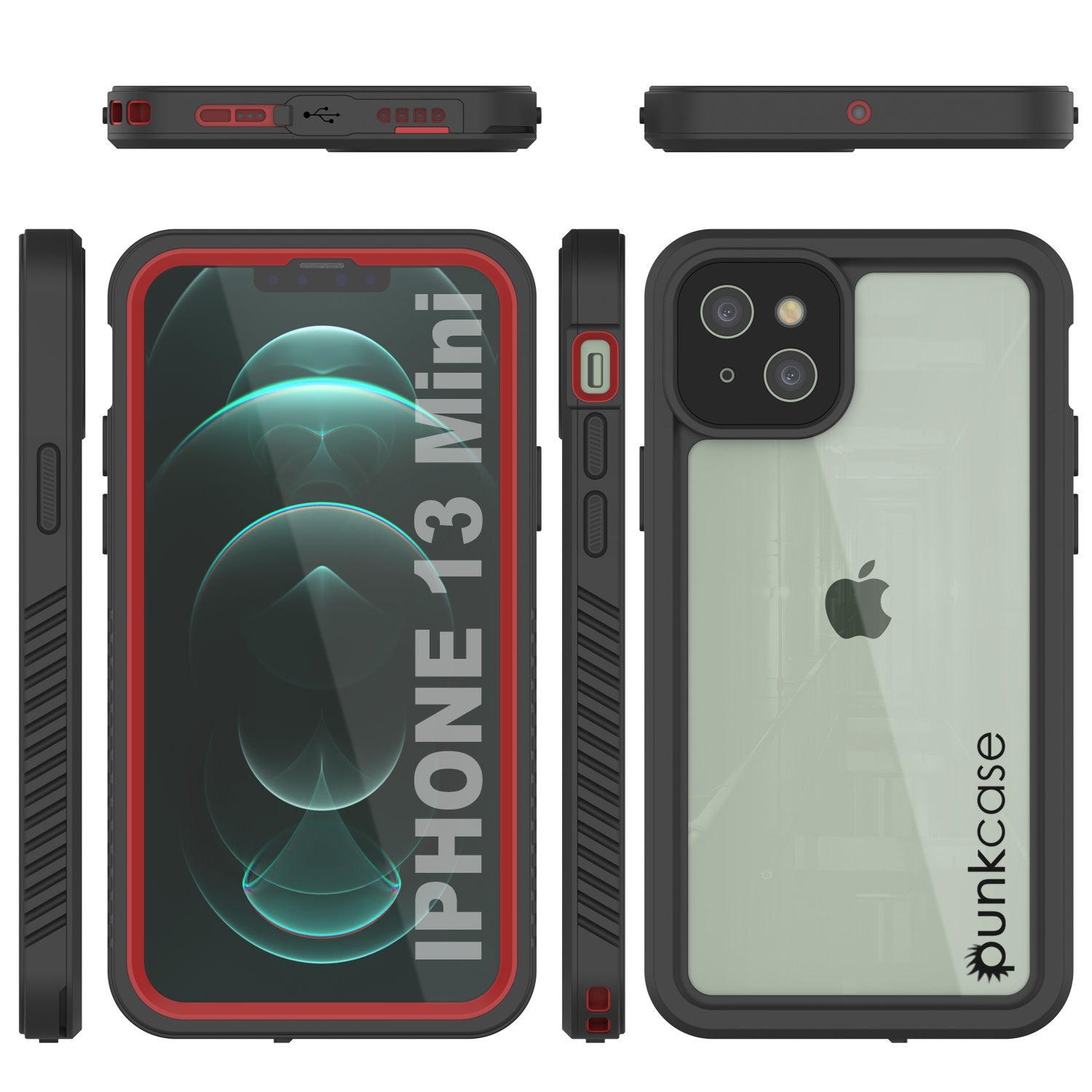 Capa à prova d'água para iPhone 13 Mini, Punkcase [Série Extrema] Cobertura de Armadura com Protetor de Tela Embutido [Vermelho]