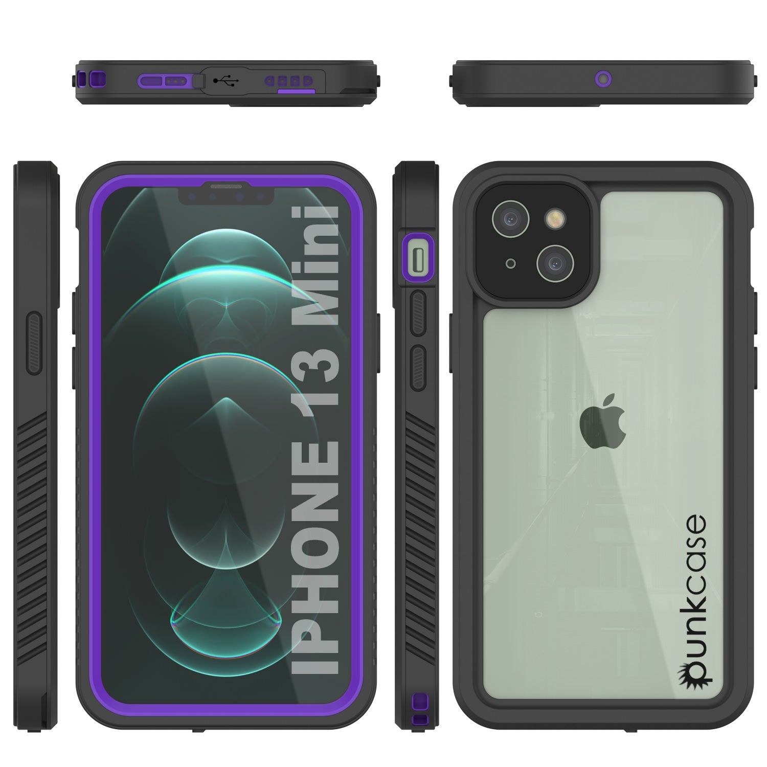 Capa à prova d'água para iPhone 13 Mini, Punkcase [Série Extreme] Capa de armadura com protetor de tela embutido [Roxo]