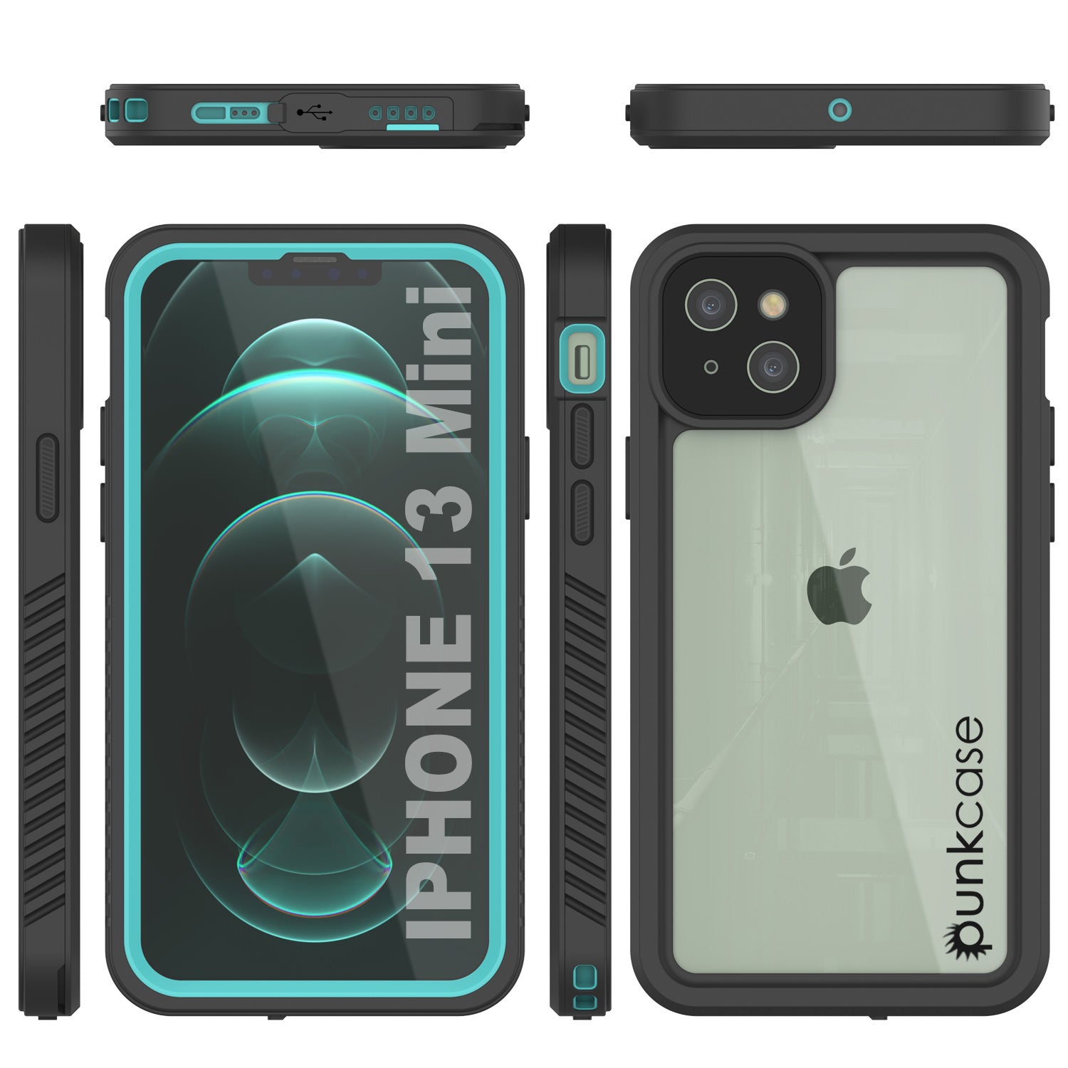 Capa à Prova de Água para iPhone 13 Mini, Punkcase [Série Extrema] Capa de Armadura com Protetor de Tela Integrado [Azul-Verde]