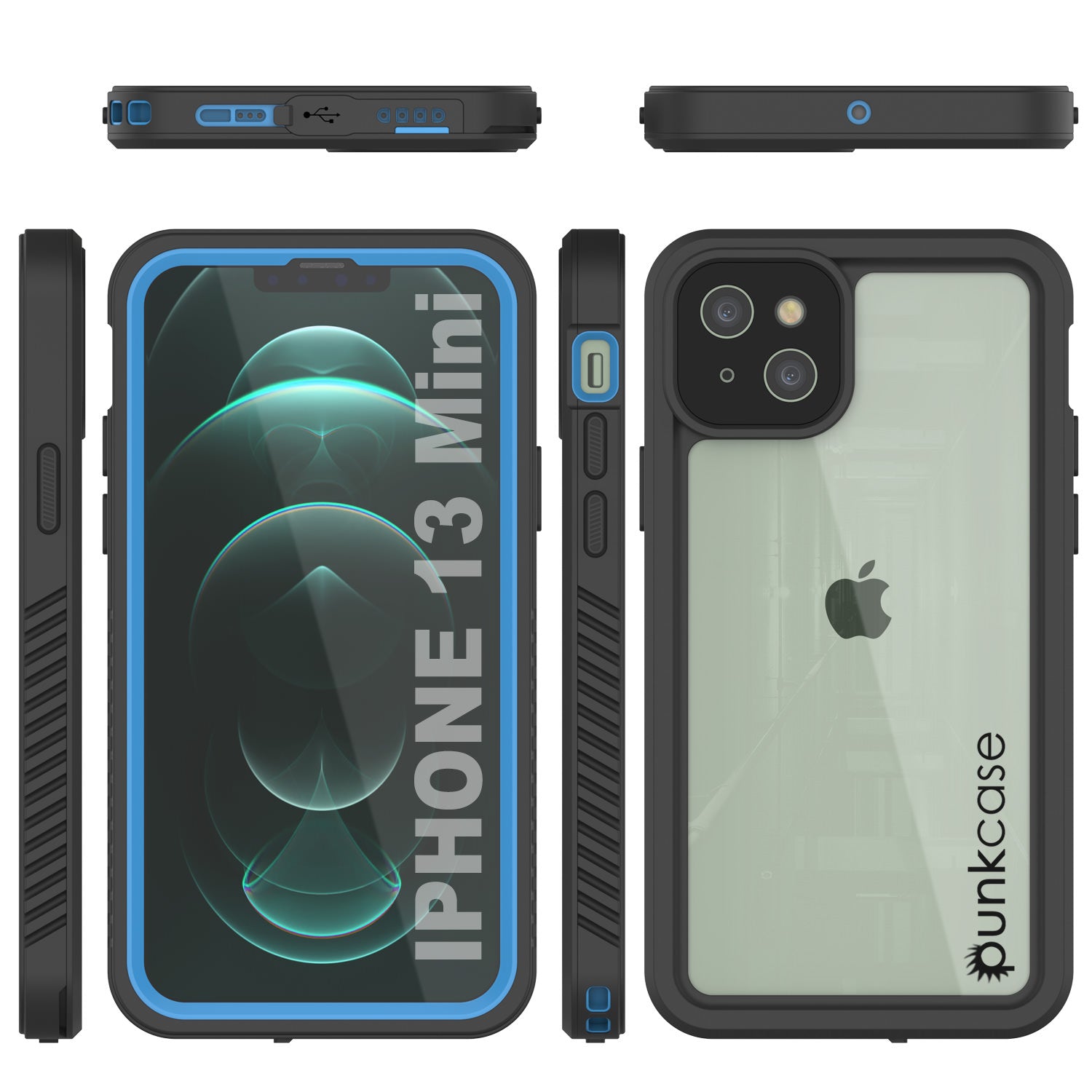 Capa à prova d'água para iPhone 13 Mini, Punkcase [Série Extrema] Capa de Armadura com Protetor de Tela Integrado [Azul Claro]