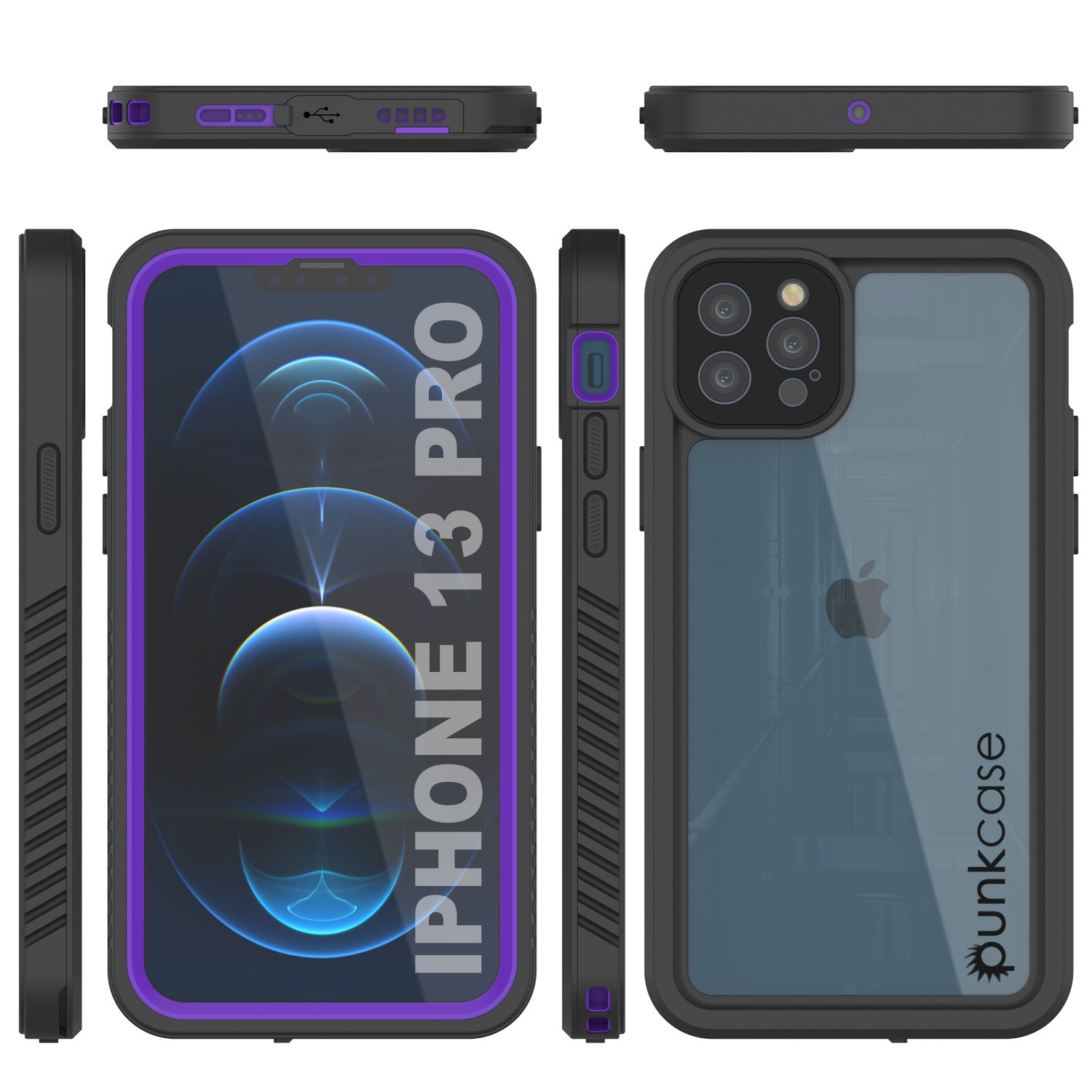Capa à prova d'água para iPhone 13 Pro, Punkcase [Série Extrema] Capa de armadura com protetor de tela embutido [Roxa]