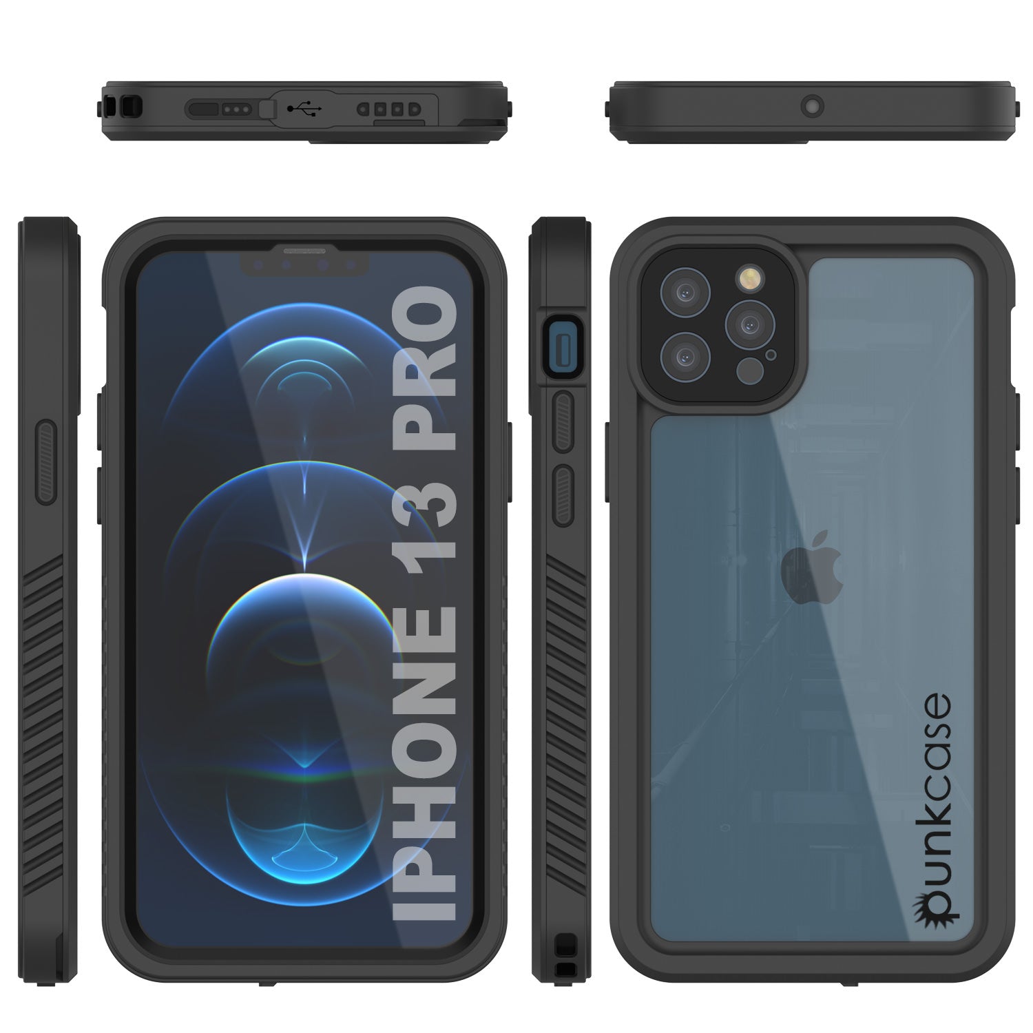 Capa à Prova d'Água para iPhone 13 Pro, Punkcase [Série Extrema] Capa de Armadura com Protetor de Tela Embutido [Preto]