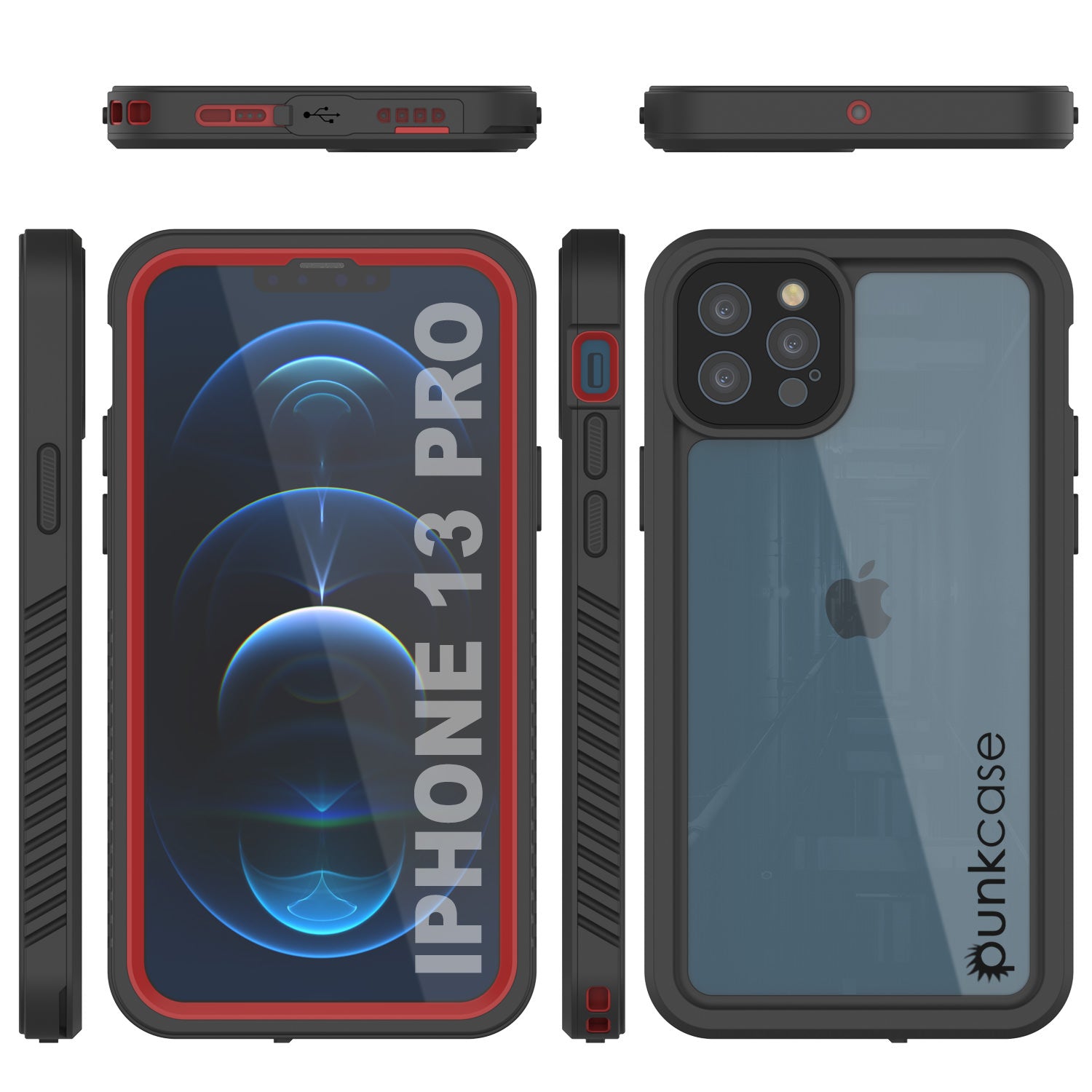 Capa à Prova d'Água para iPhone 13 Pro, Punkcase [Série Extreme] Capa de Armadura com Protetor de Tela Integrado [Vermelho]