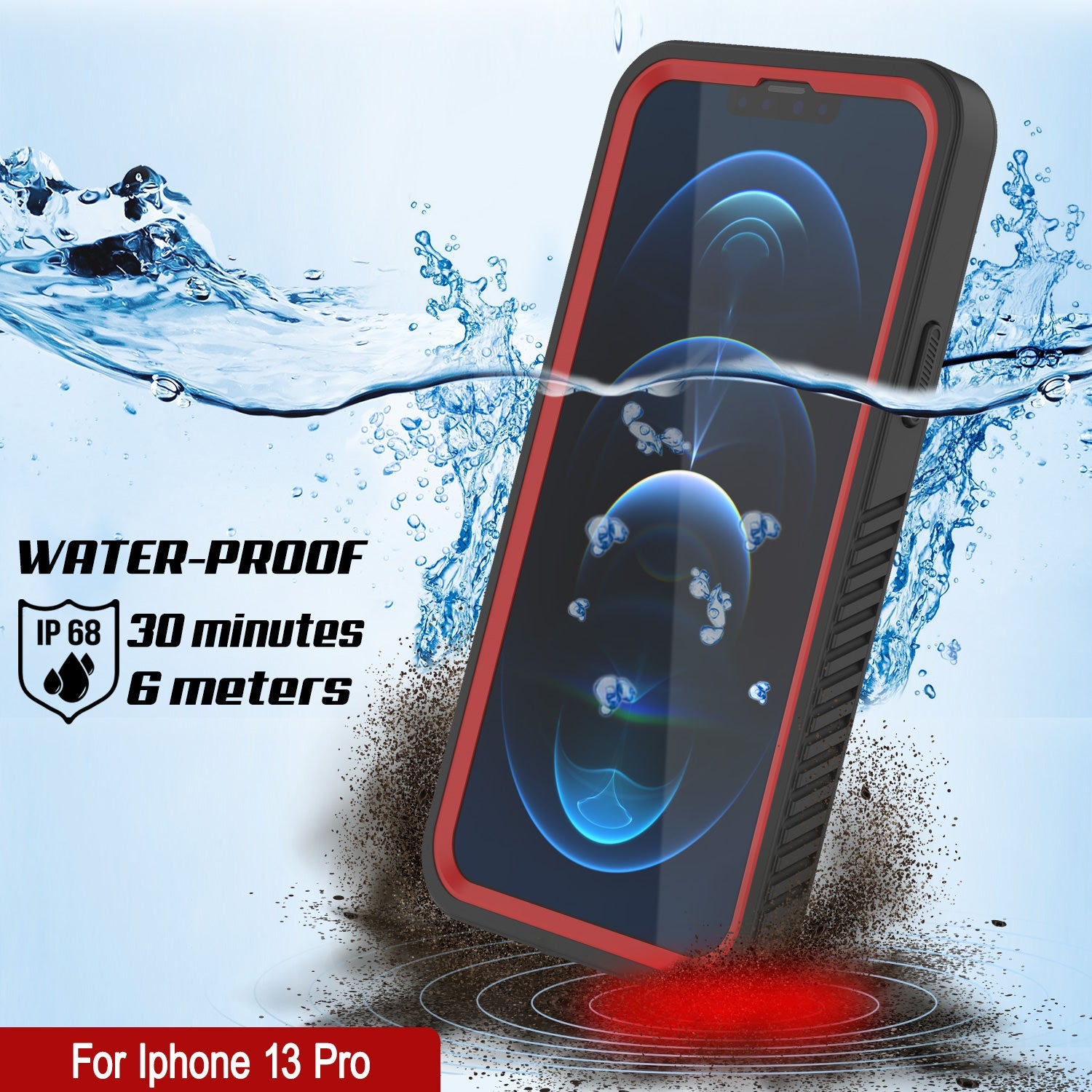 Capa à Prova d'Água para iPhone 13 Pro, Punkcase [Série Extreme] Capa de Armadura com Protetor de Tela Integrado [Vermelho]