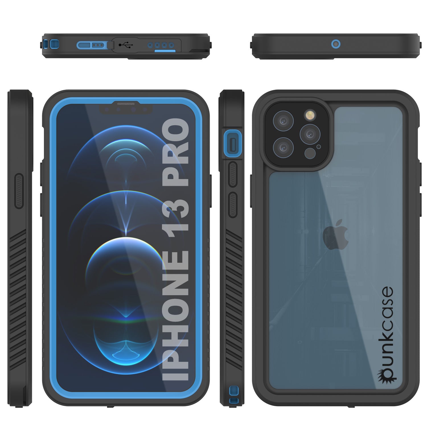 Capa à prova d'água para iPhone 13 Pro, Punkcase [Série Extrema] Capa protetora com protetor de tela embutido [Azul Claro]