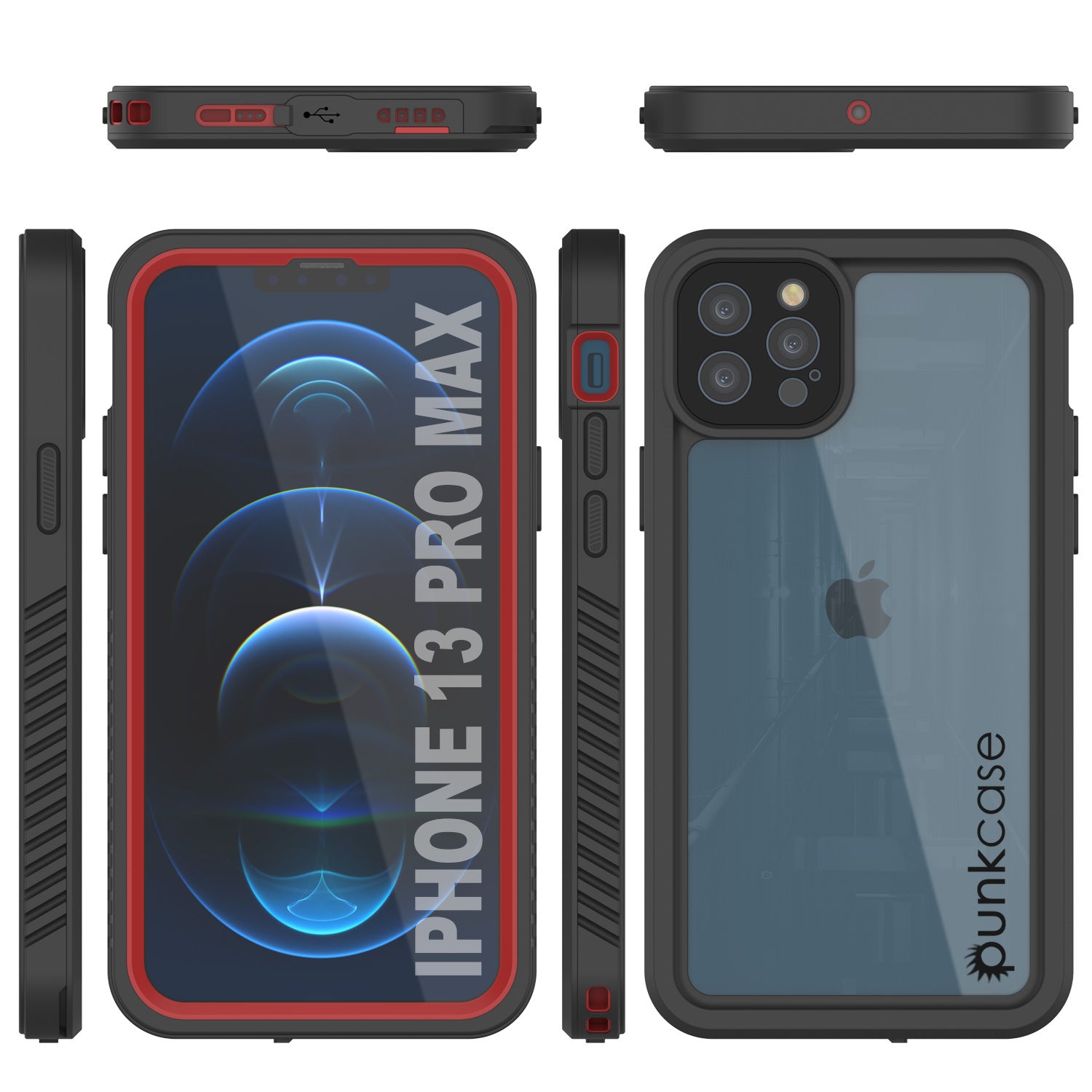 Capa à Prova d'Água para iPhone 13 Pro Max, Punkcase [Série Extrema] Capa de Armadura com Protetor de Tela Embutido [Vermelho]