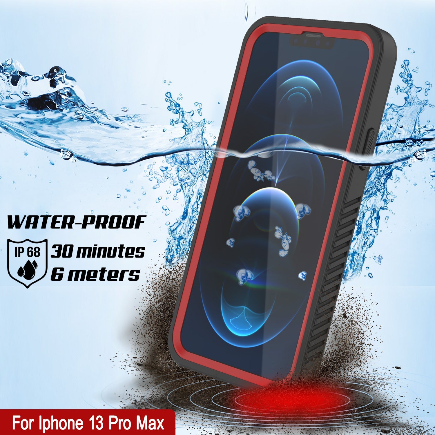Capa à Prova d'Água para iPhone 13 Pro Max, Punkcase [Série Extrema] Capa de Armadura com Protetor de Tela Embutido [Vermelho]