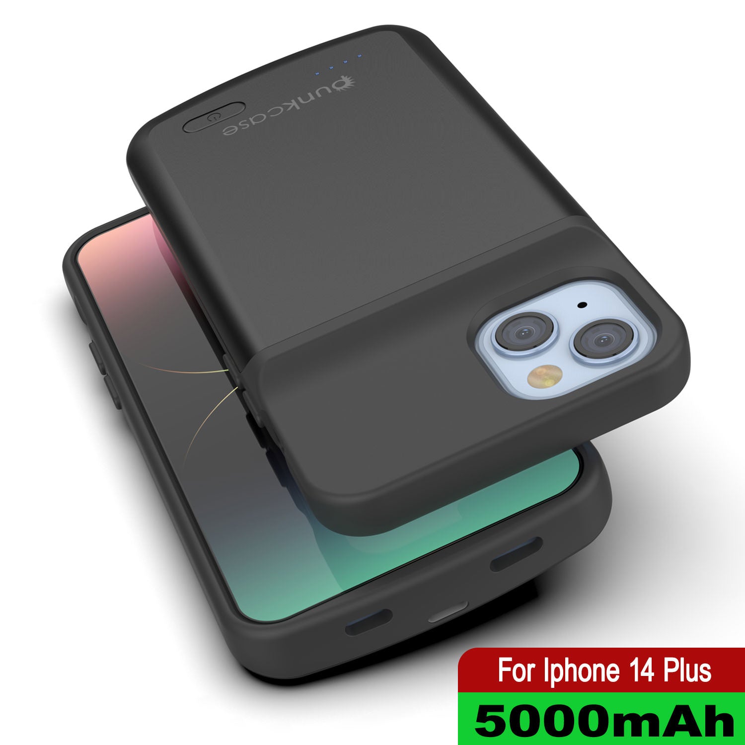 Capa de bateria para iPhone 14 Plus, PunkJuice 4800mAH, Power Bank de carregamento rápido com protetor de tela | [Preto]