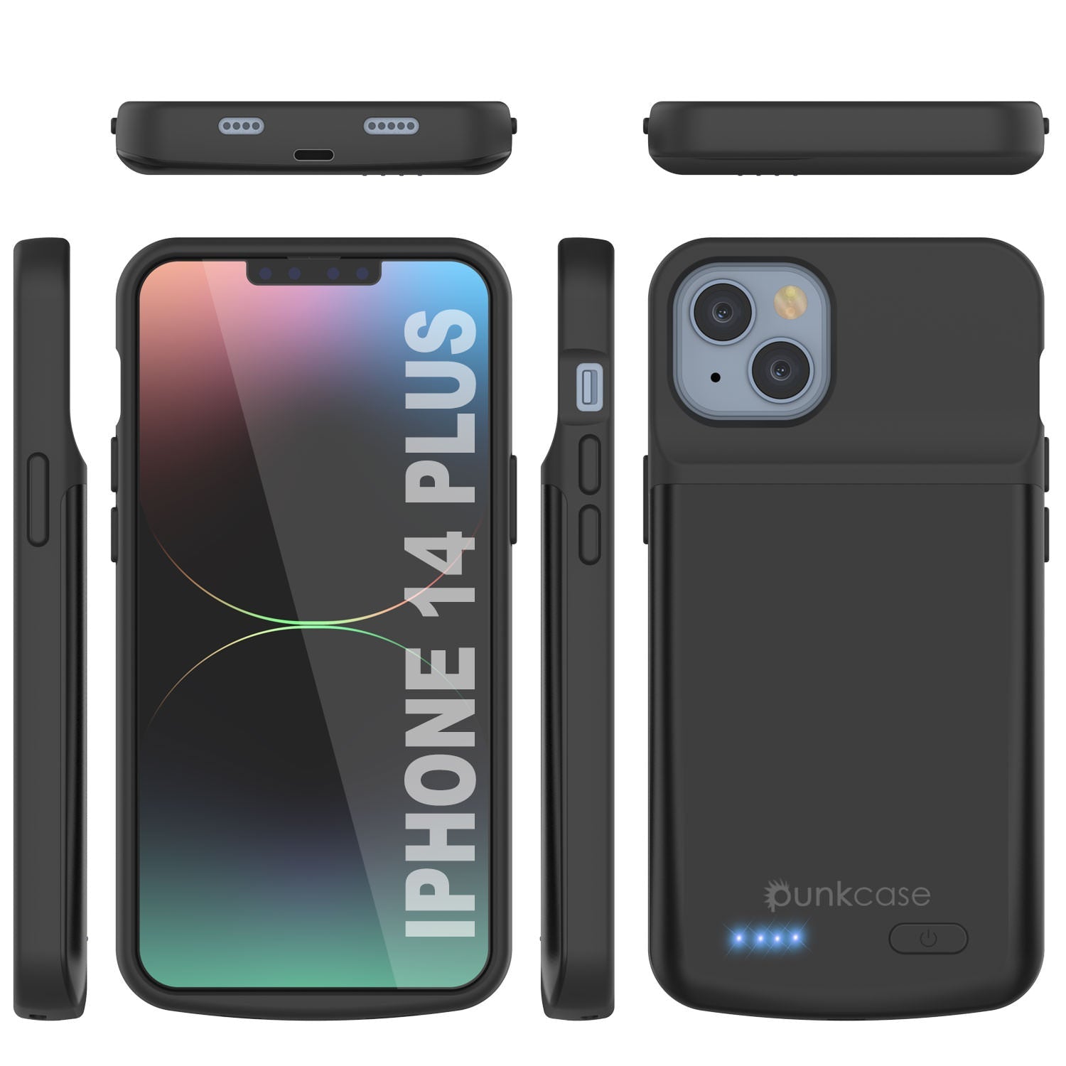 Capa de bateria para iPhone 14 Plus, PunkJuice 4800mAH, Power Bank de carregamento rápido com protetor de tela | [Preto]