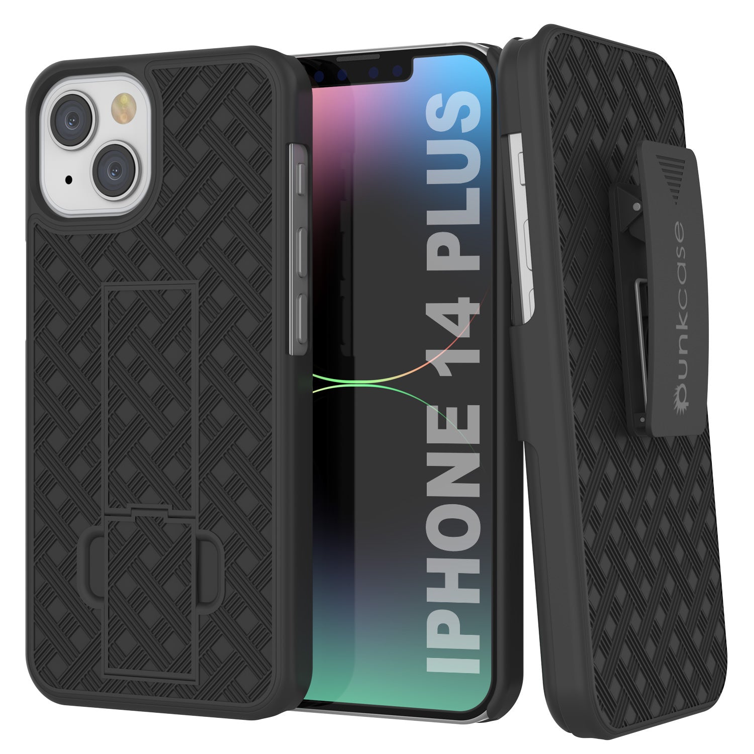 Capa Punkcase para iPhone 14 Plus com protetor de tela de vidro temperado, clipe de cinto e suporte embutido [Preto]