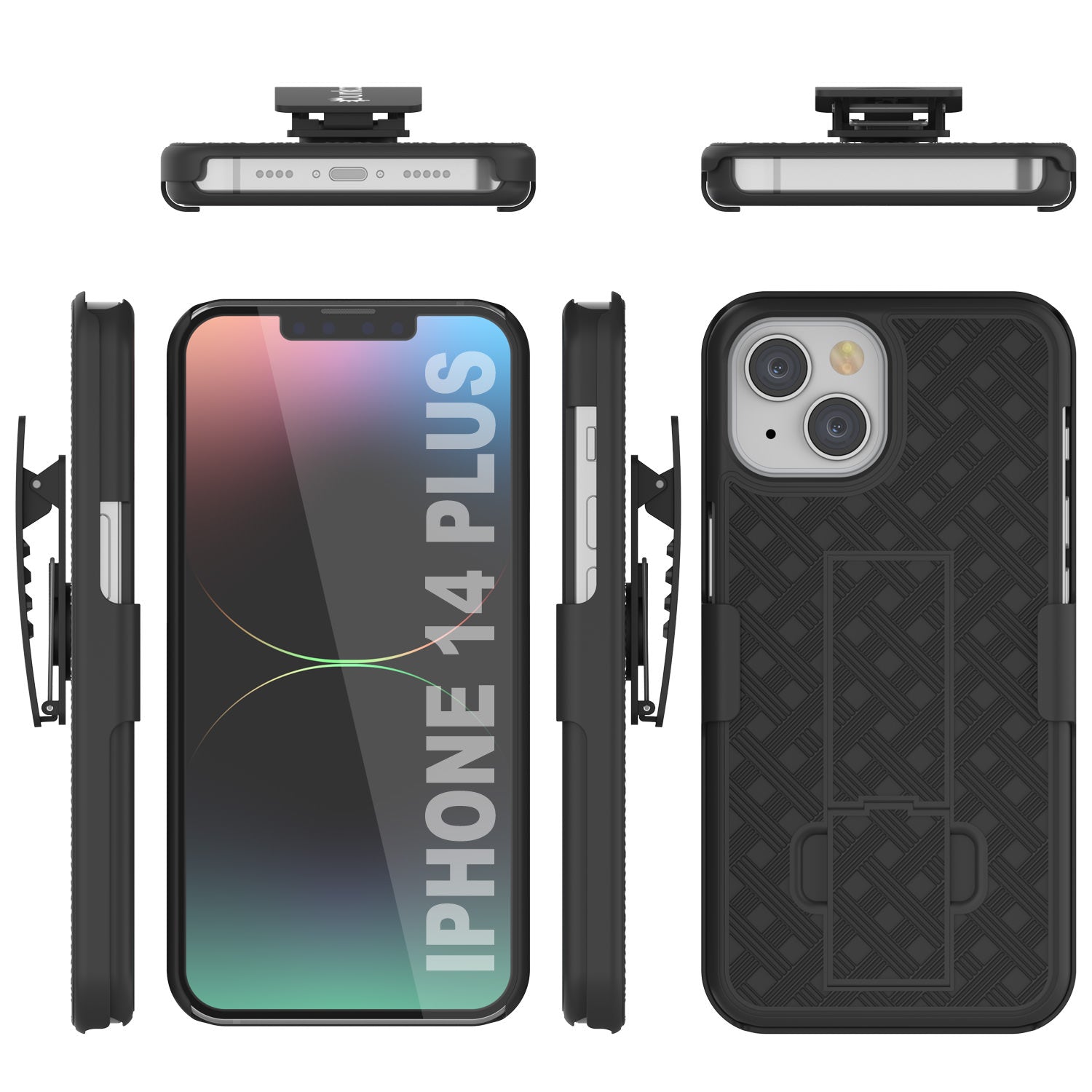 Capa Punkcase para iPhone 14 Plus com protetor de tela de vidro temperado, clipe de cinto e suporte embutido [Preto]