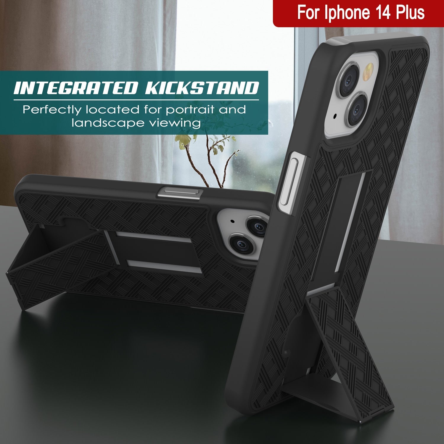 Capa Punkcase para iPhone 14 Plus com protetor de tela de vidro temperado, clipe de cinto e suporte embutido [Preto]