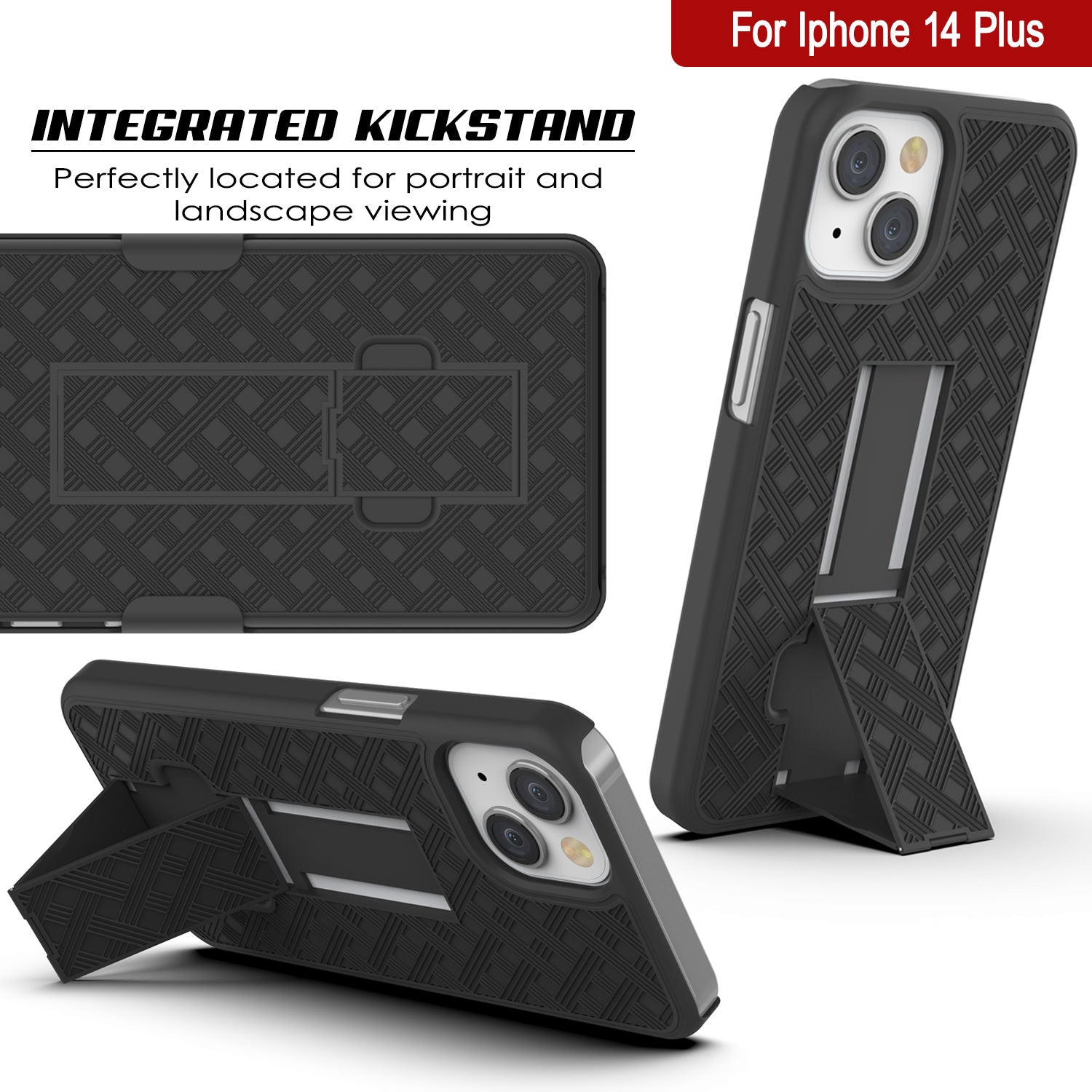 Capa Punkcase para iPhone 14 Plus com protetor de tela de vidro temperado, clipe de cinto e suporte embutido [Preto]