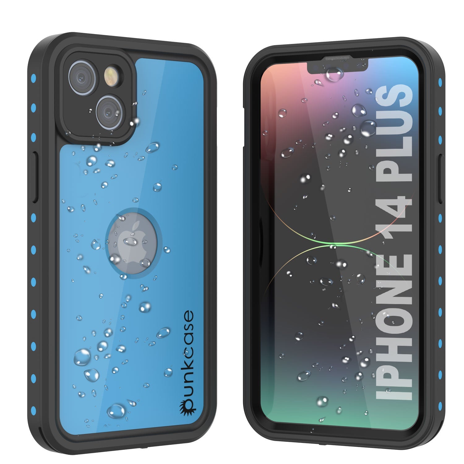 Capa à prova d'água IP68 iPhone 14 Plus, Punkcase [Azul claro] [Série StudStar] [Ajuste fino] [Prova de sujeira]