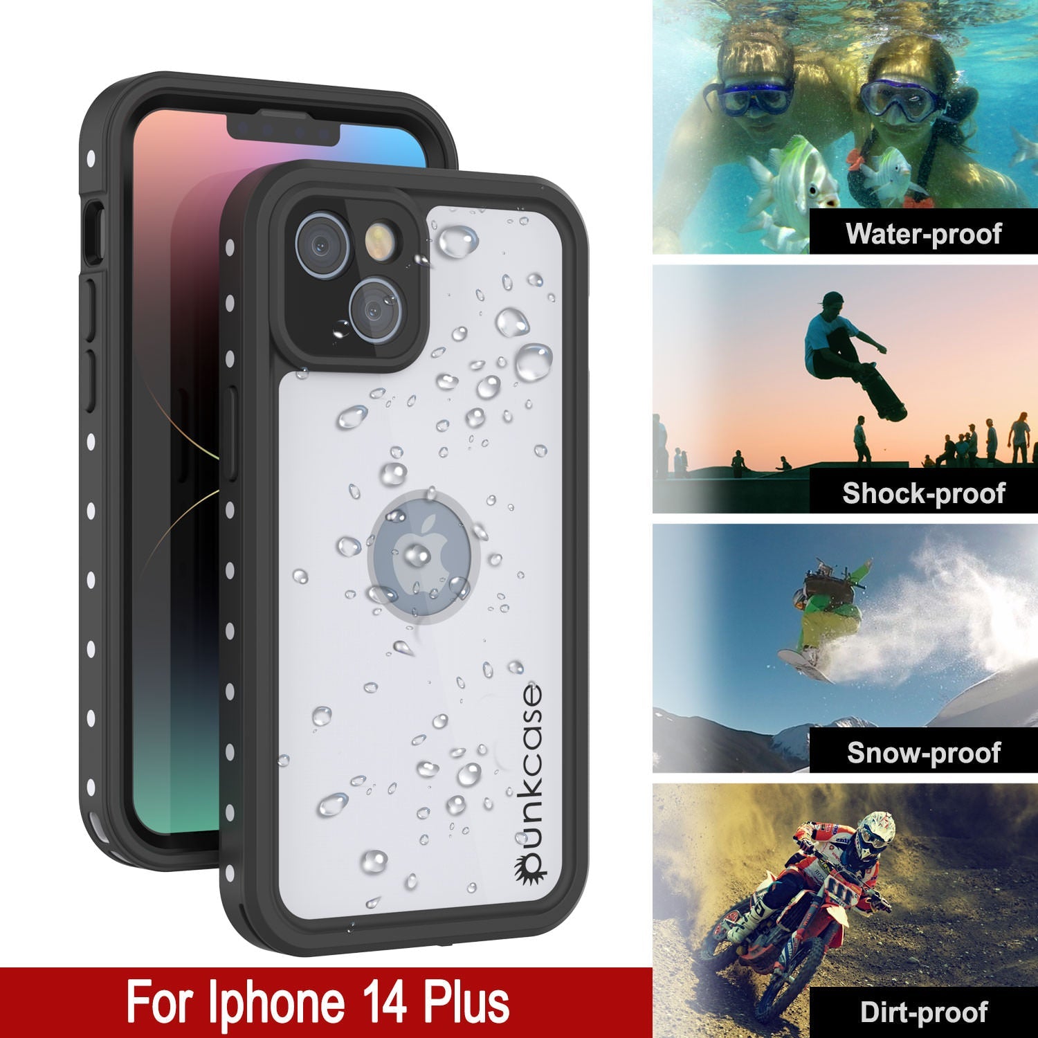 Capa à prova d'água IP68 para iPhone 14 Plus, Punkcase [Branco] [Série StudStar] [Ajuste Slim] [Prova de Sujeira]
