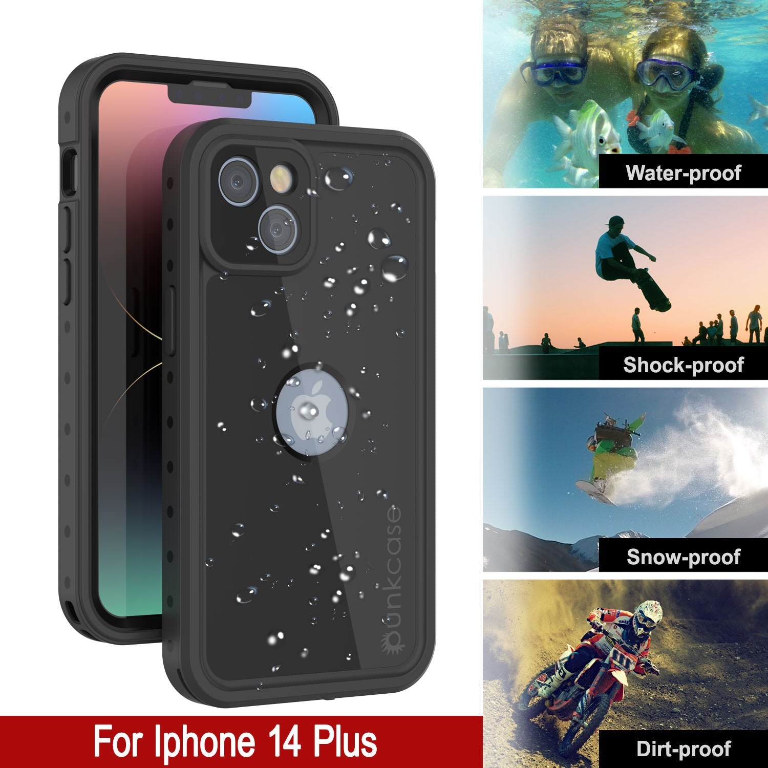 Capa à prova d'água IP68 para iPhone 14 Plus, Punkcase [Preto] [Série StudStar] [Ajuste Slim]