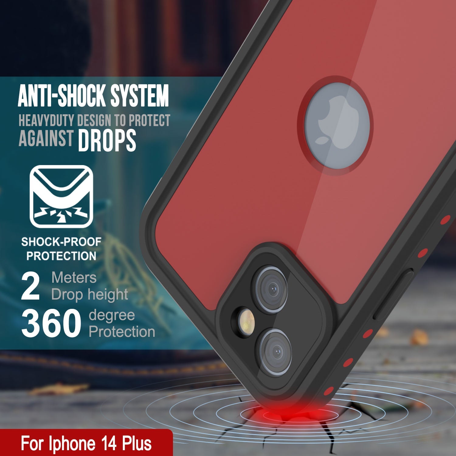 Capa à prova d'água IP68 para iPhone 14 Plus, Punkcase [Vermelho] [Série StudStar] [Ajuste Slim]