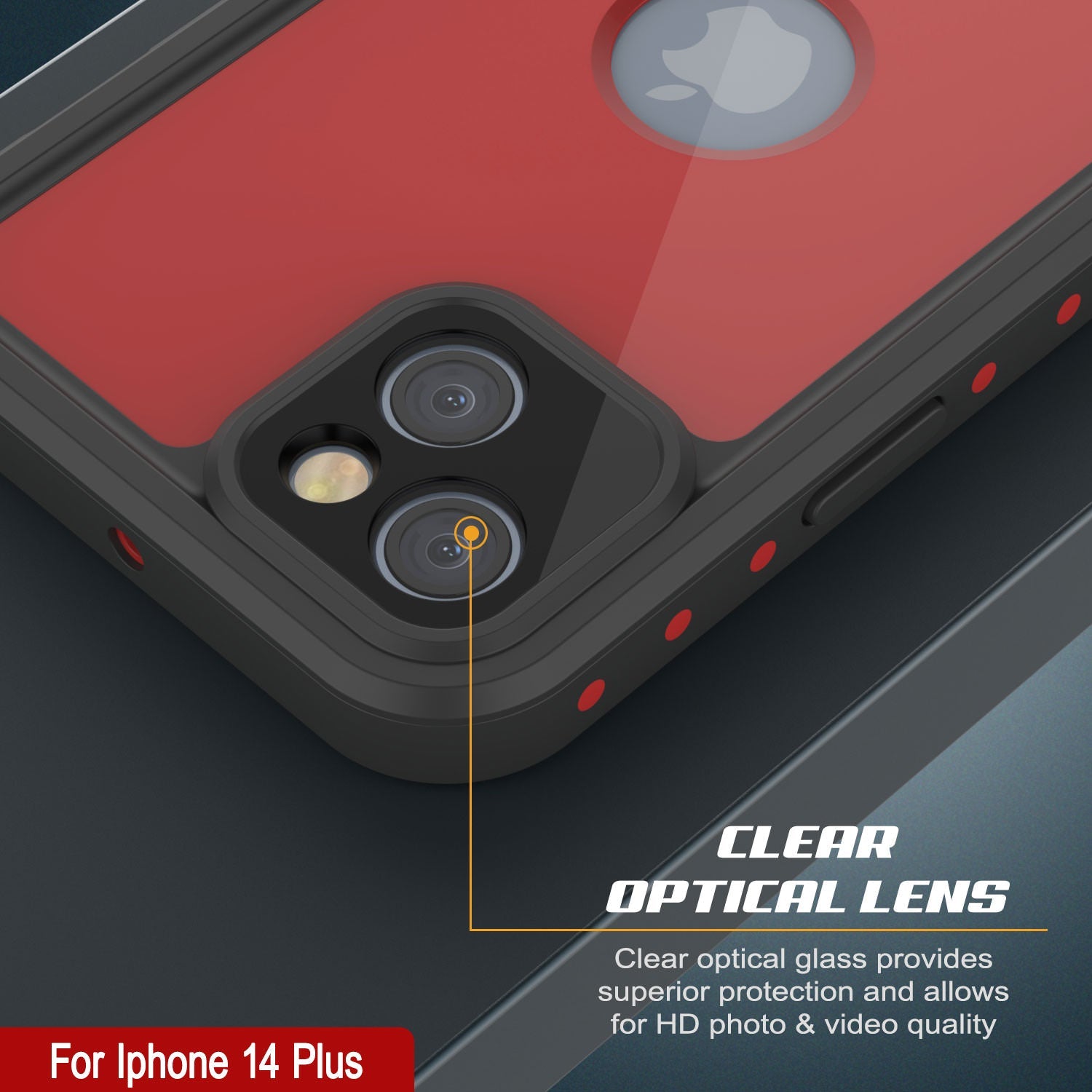 Capa à prova d'água IP68 para iPhone 14 Plus, Punkcase [Vermelho] [Série StudStar] [Ajuste Slim]