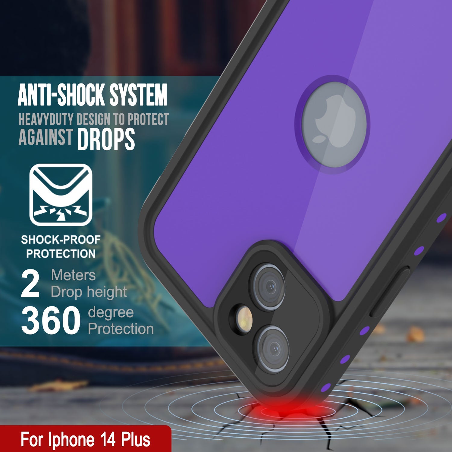 Capa à prova d'água IP68 para iPhone 14 Plus, Punkcase [Roxa] [Série StudStar] [Ajuste Slim] [Prova de sujeira]
