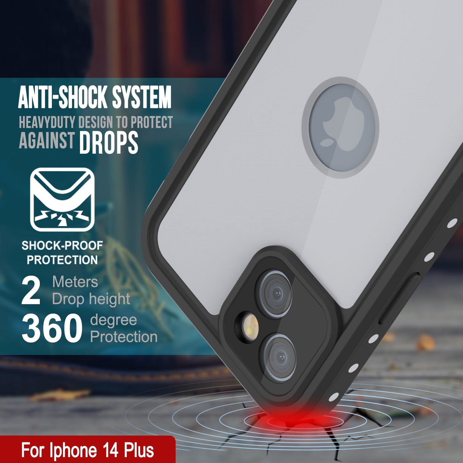 Capa à prova d'água IP68 para iPhone 14 Plus, Punkcase [Branco] [Série StudStar] [Ajuste Slim] [Prova de Sujeira]