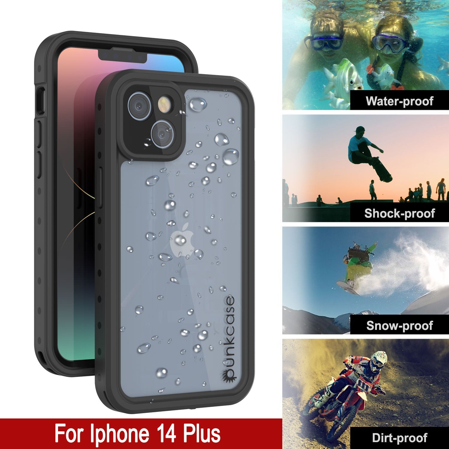 Capa à prova d'água IP68 iPhone 14 Plus, Punkcase [Clear] [Série StudStar] [Ajuste Fino] [Proteção contra Sujeira]