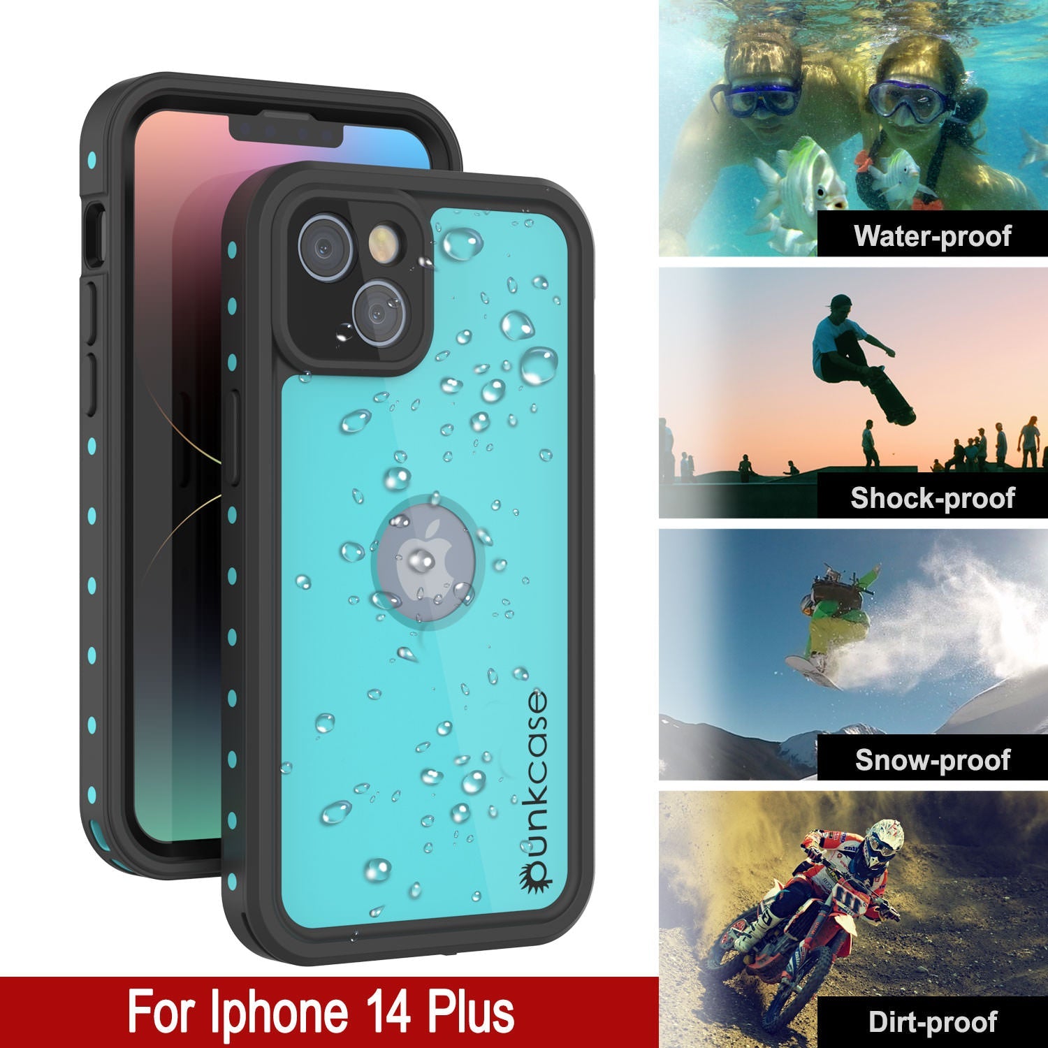Capa à prova d'água IP68 para iPhone 14 Plus, Punkcase [Teal] [Série StudStar] [Ajuste Slim]