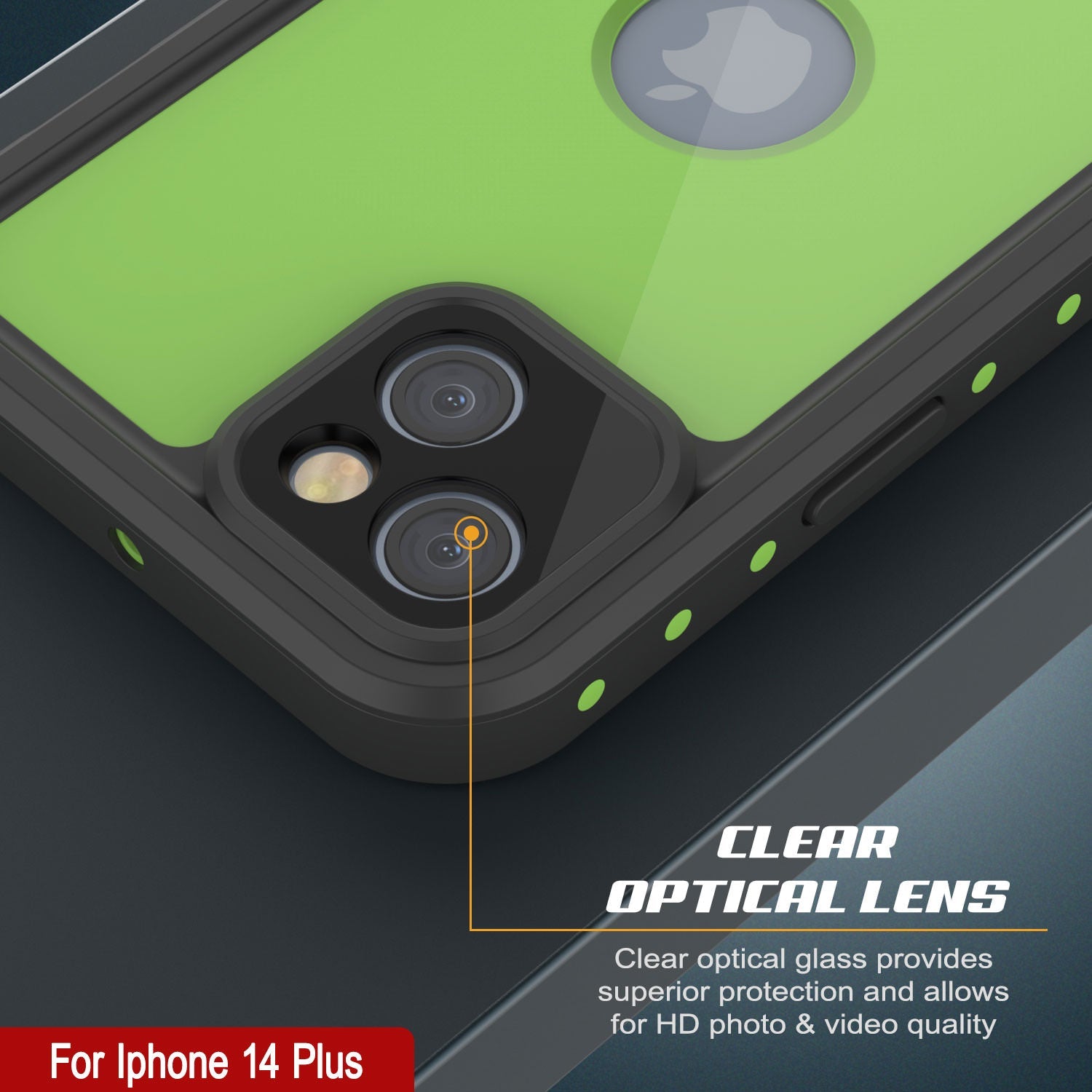 Capa à prova d'água IP68 para iPhone 14 Plus, Punkcase [verde claro] [Série StudStar] [Ajuste Slim] [Prova de sujeira]