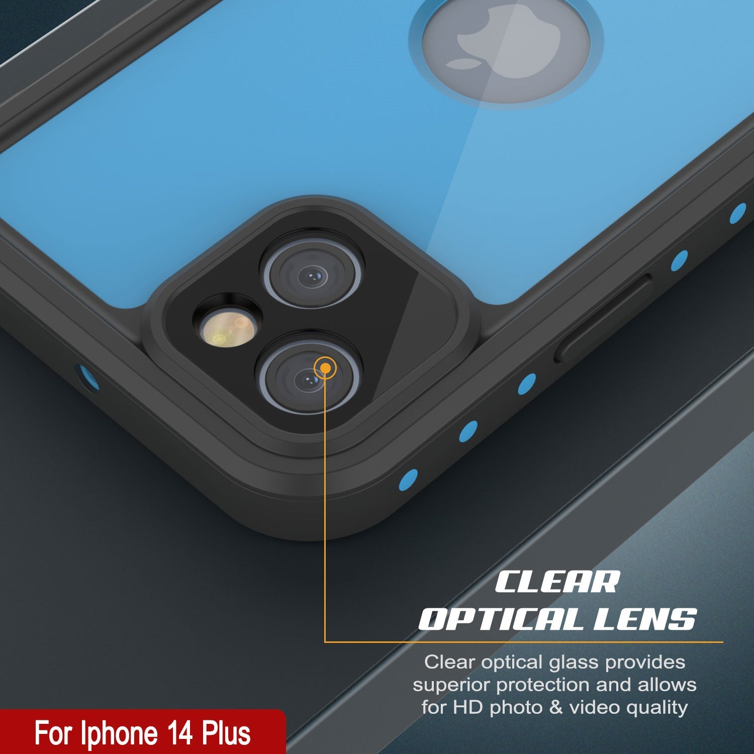 Capa à prova d'água IP68 iPhone 14 Plus, Punkcase [Azul claro] [Série StudStar] [Ajuste fino] [Prova de sujeira]