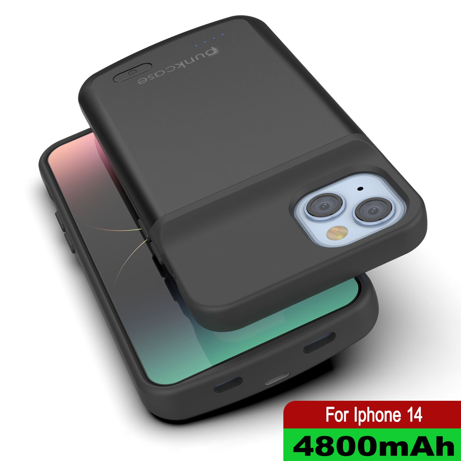 Capa de bateria para iPhone 14, PunkJuice 4800mAh Power Bank de carregamento rápido com Protetor de Tela | [Preto]