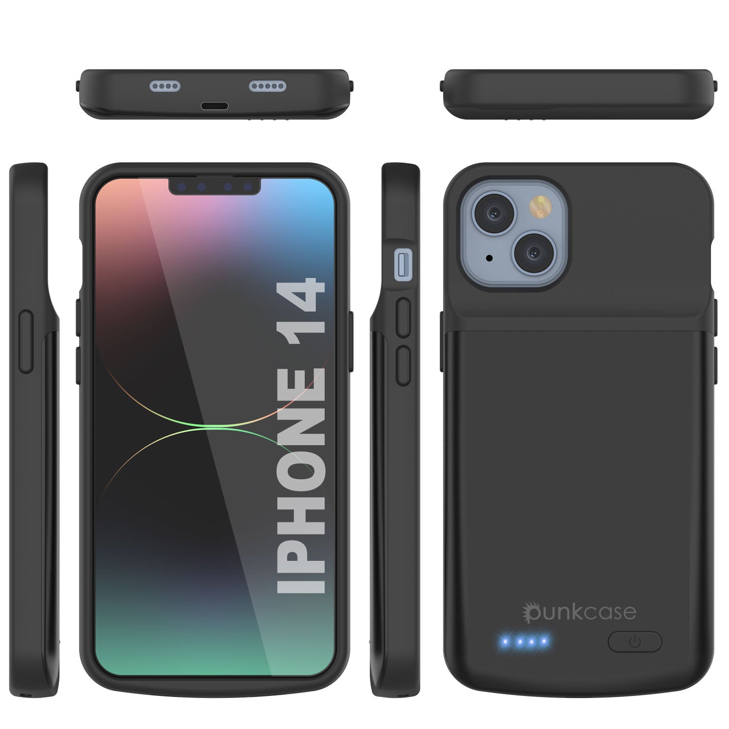 Capa de bateria para iPhone 14, PunkJuice 4800mAh Power Bank de carregamento rápido com Protetor de Tela | [Preto]