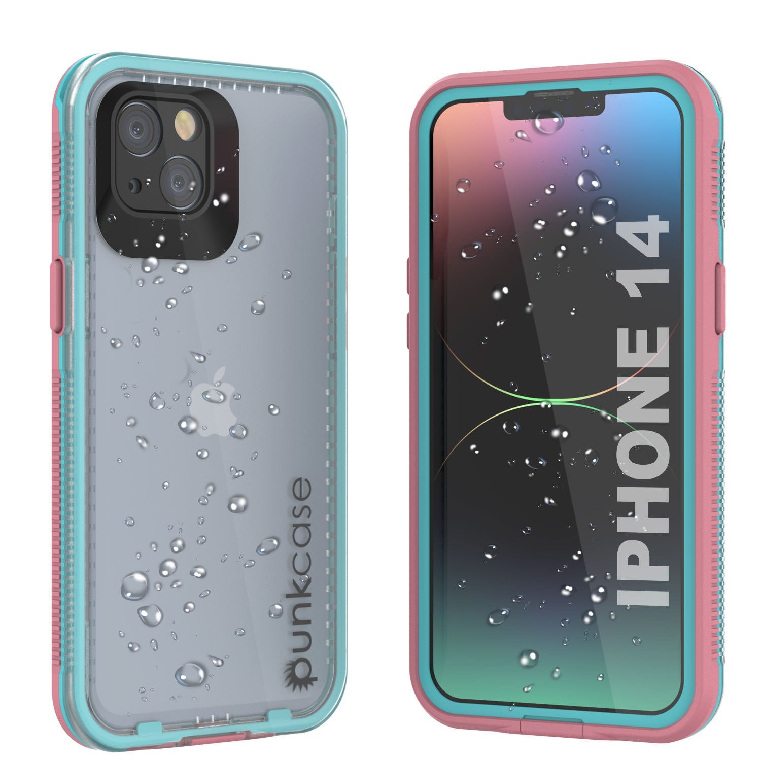 Capa à prova d'água Punkcase para iPhone 14 [Série Aqua] Capa Armor [Rosa Transparente] [Traseira Transparente]