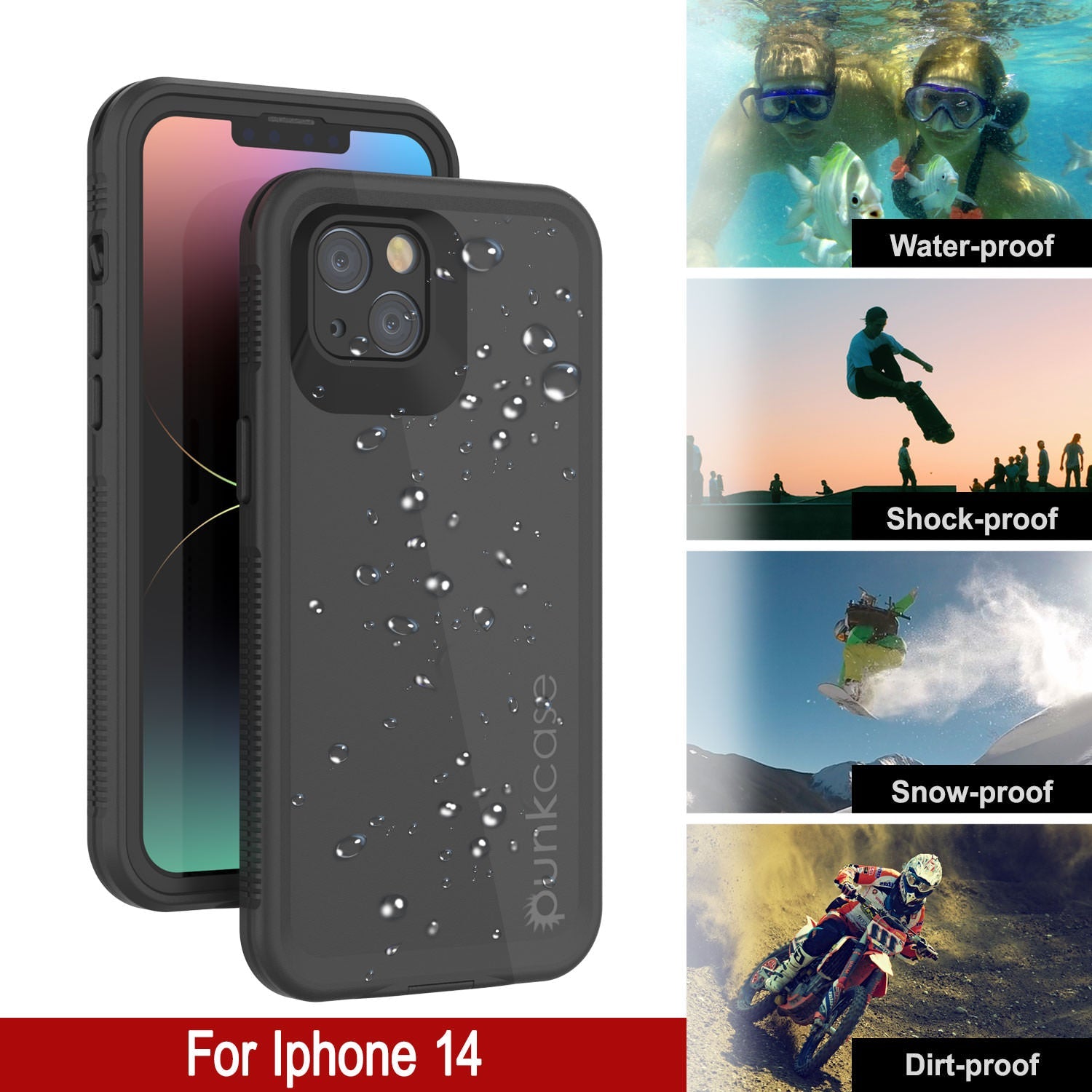 Capa à prova d'água Punkcase iPhone 14 [série Aqua] Armadura [Preto]