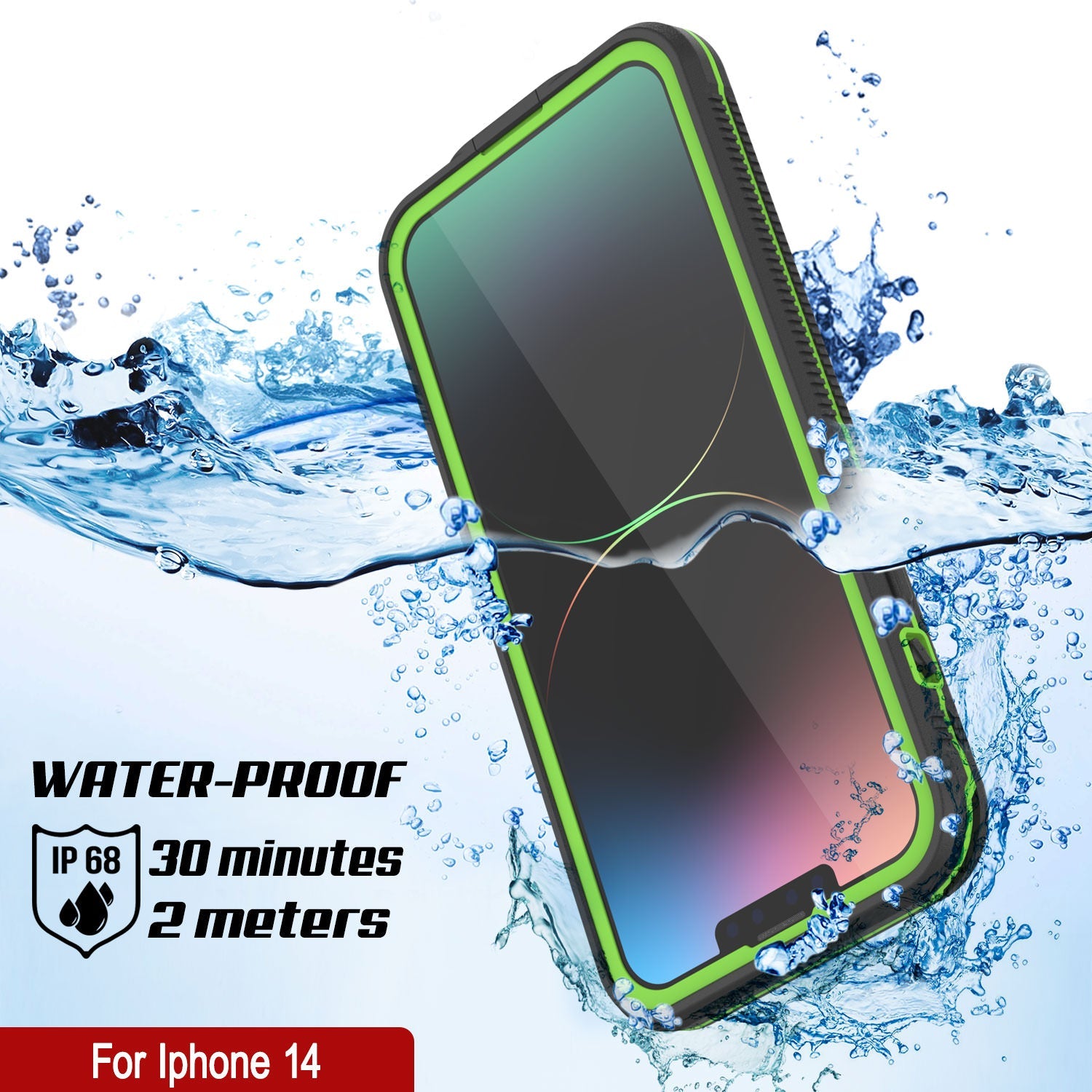 Capa à prova d'água Punkcase para iPhone 14 [Série Aqua] Cobertura de armadura [Preto-Verde]