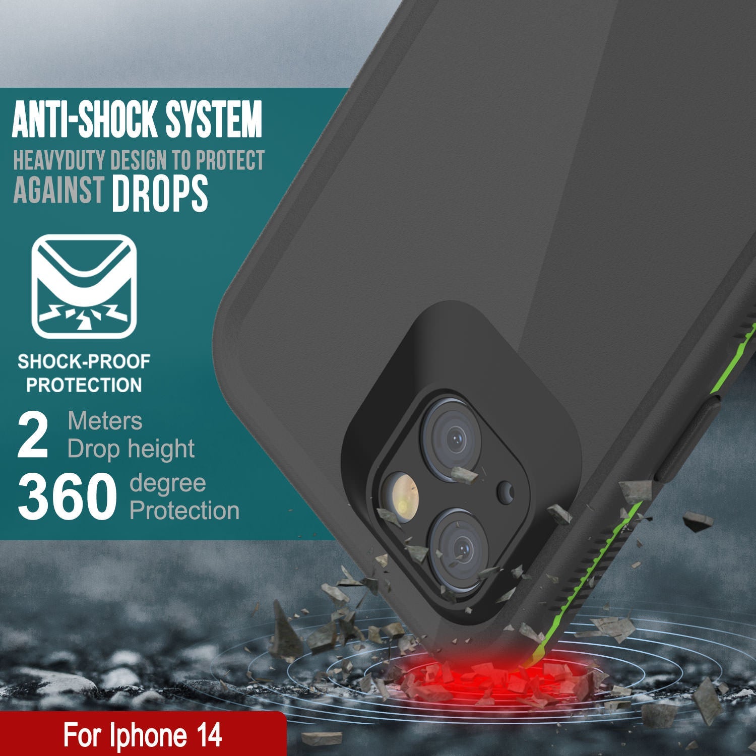 Capa à prova d'água Punkcase para iPhone 14 [Série Aqua] Cobertura de armadura [Preto-Verde]