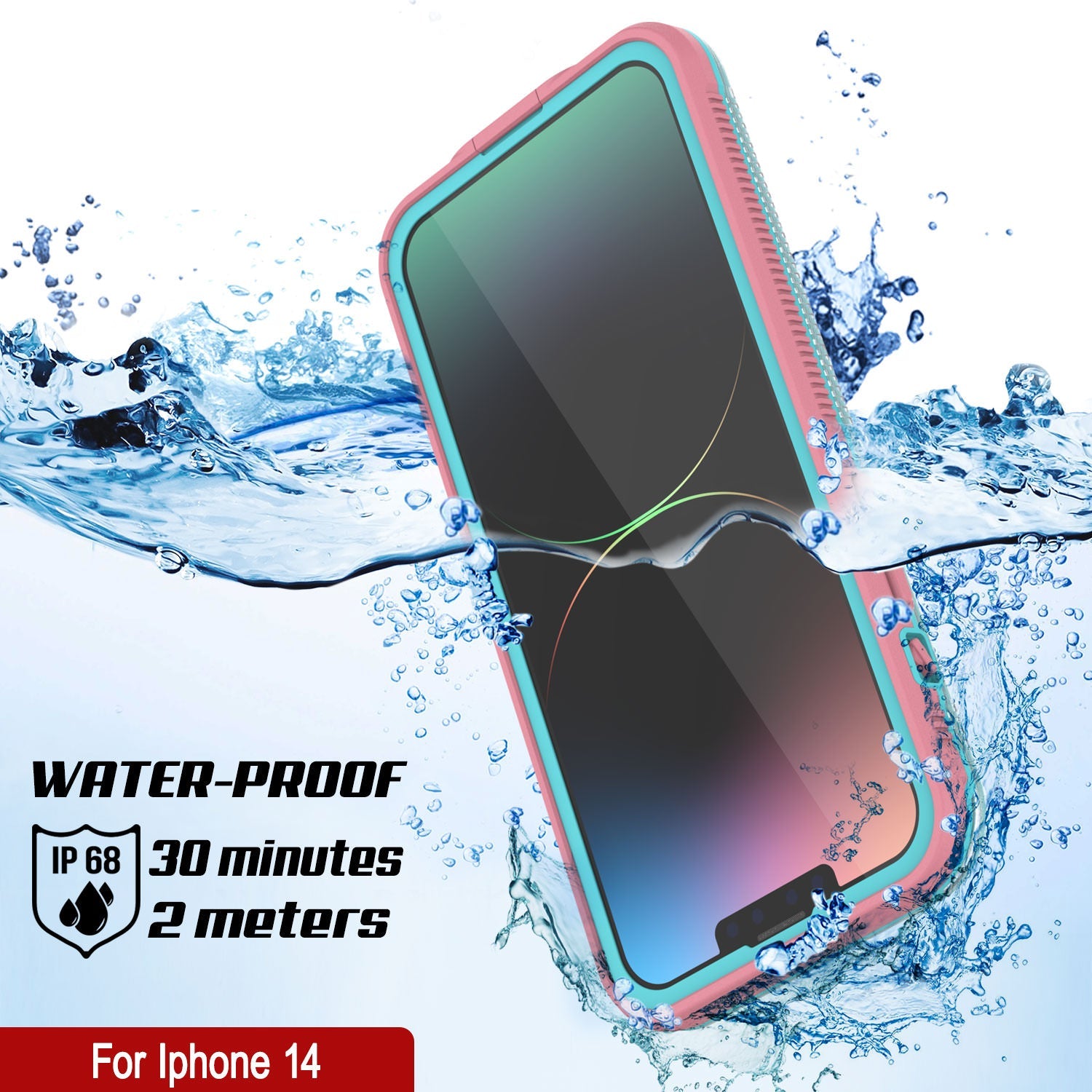 Capa à prova d'água Punkcase para iPhone 14 [Série Aqua] Capa Armor [Rosa Transparente] [Traseira Transparente]