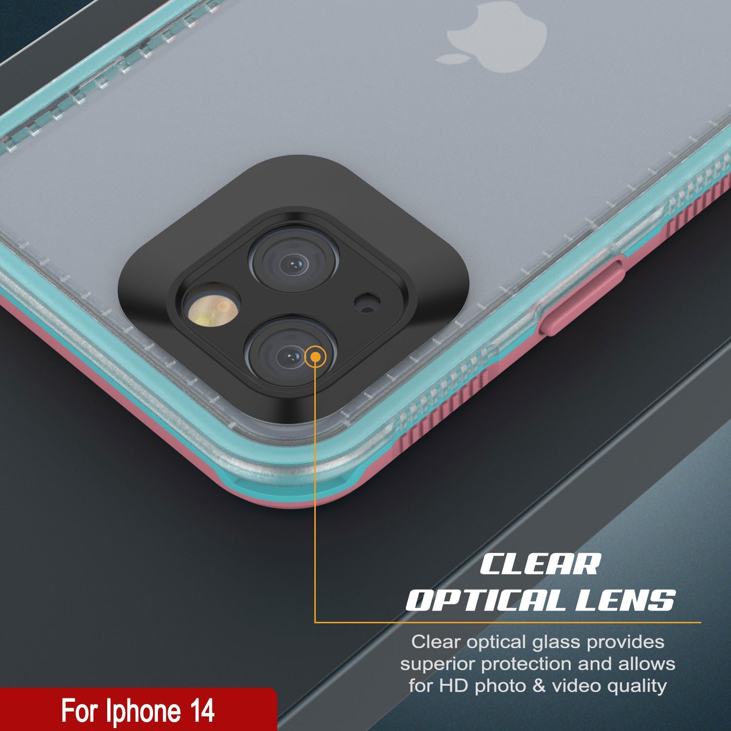 Capa à prova d'água Punkcase para iPhone 14 [Série Aqua] Capa Armor [Rosa Transparente] [Traseira Transparente]